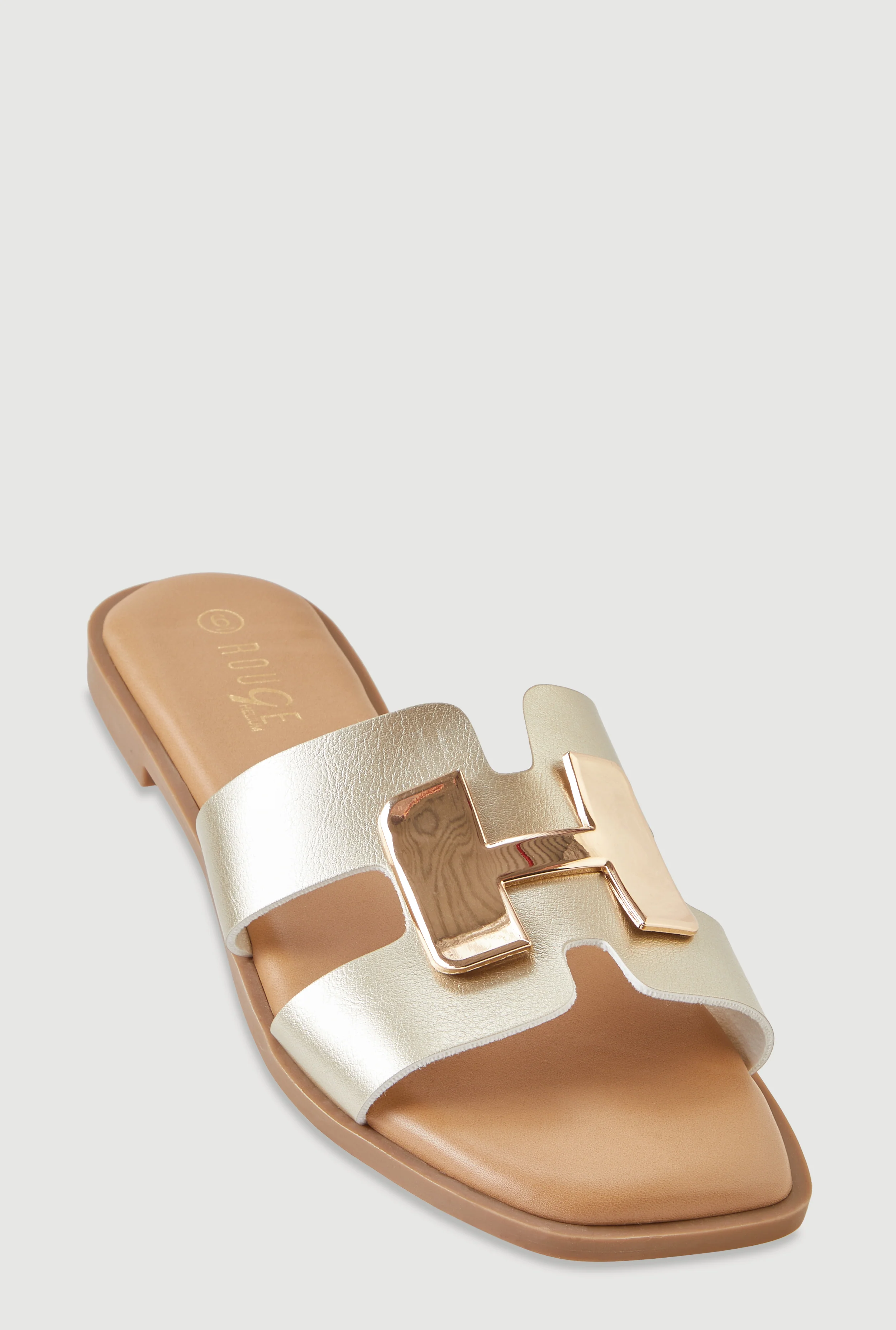 Metallic Pendant Cutout H Band Slide Sandals