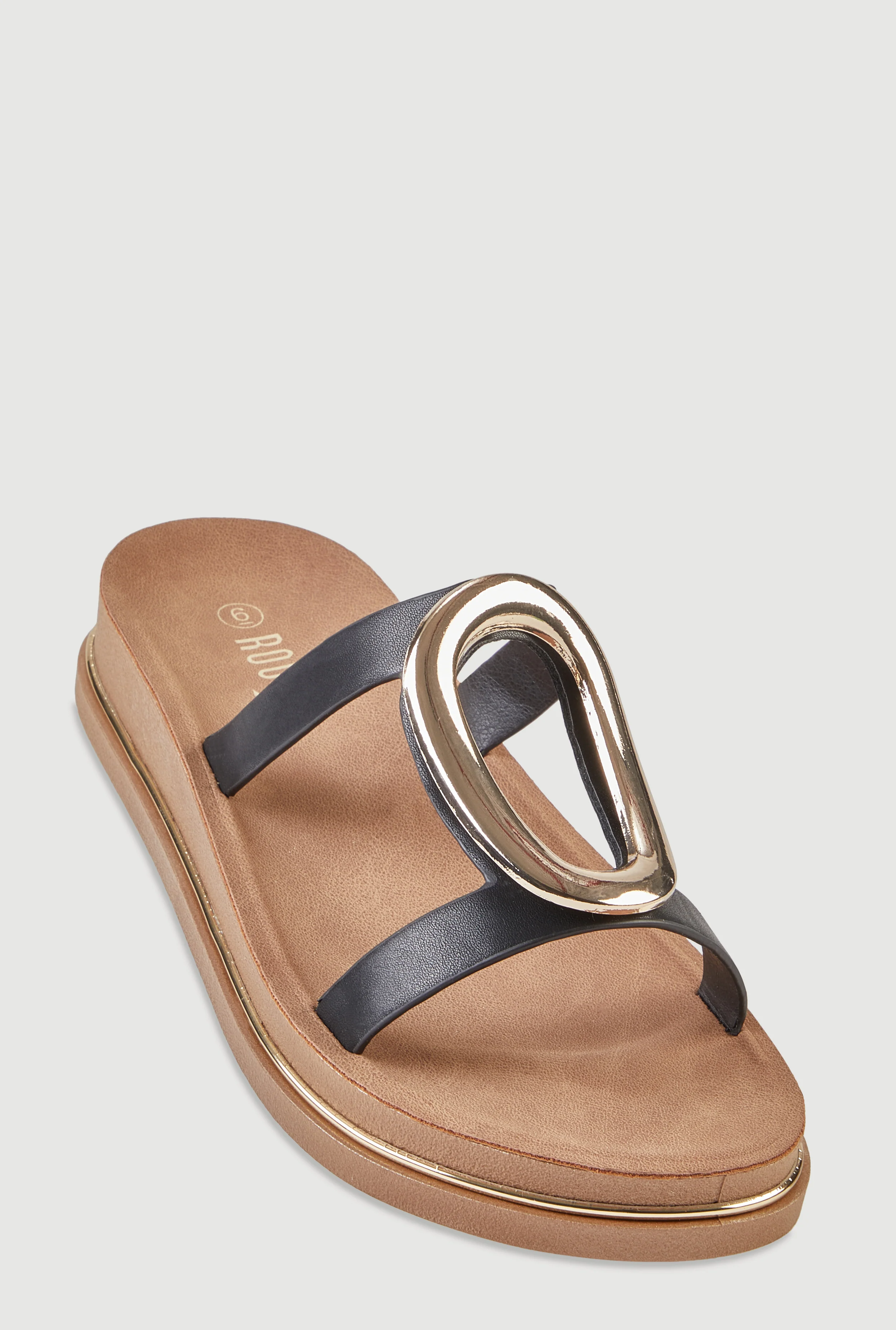 Metallic Pendant Double Band Footbed Sandals