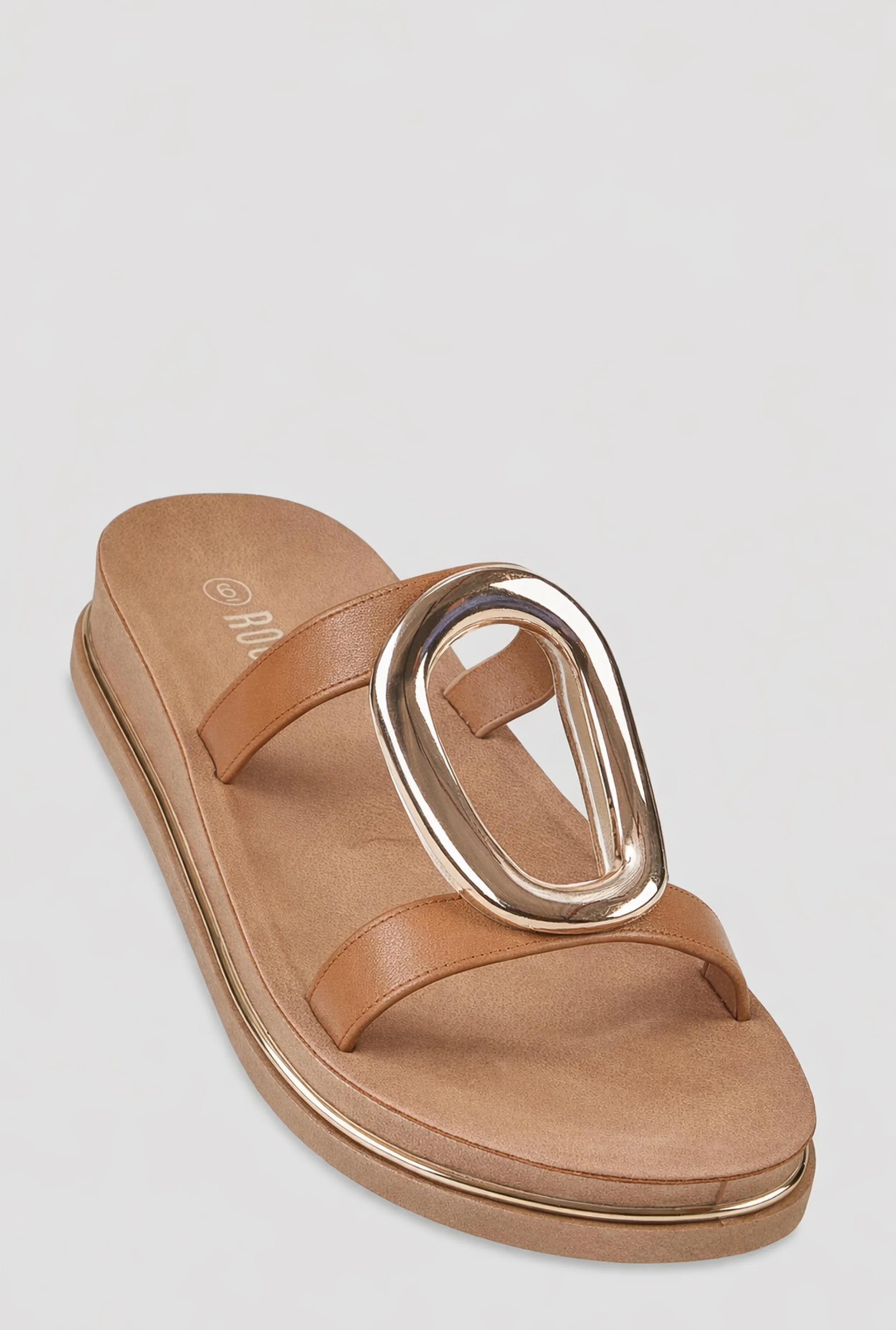 Metallic Pendant Double Band Footbed Sandals