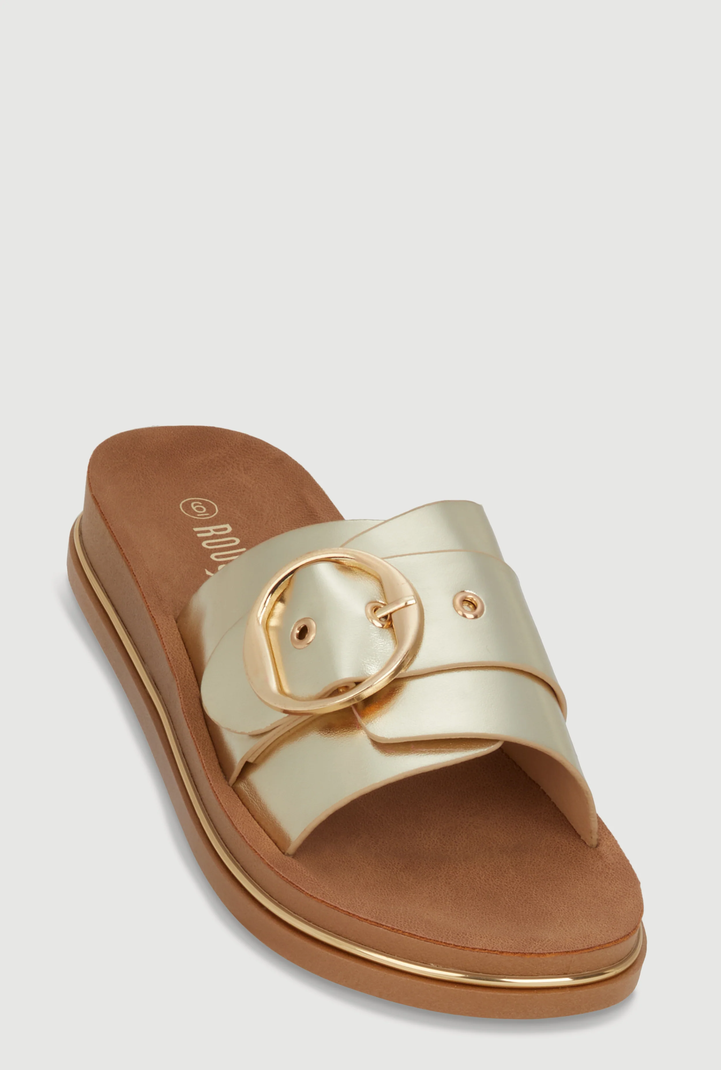 Faux Leather Buckle Detail Footbed Sandals