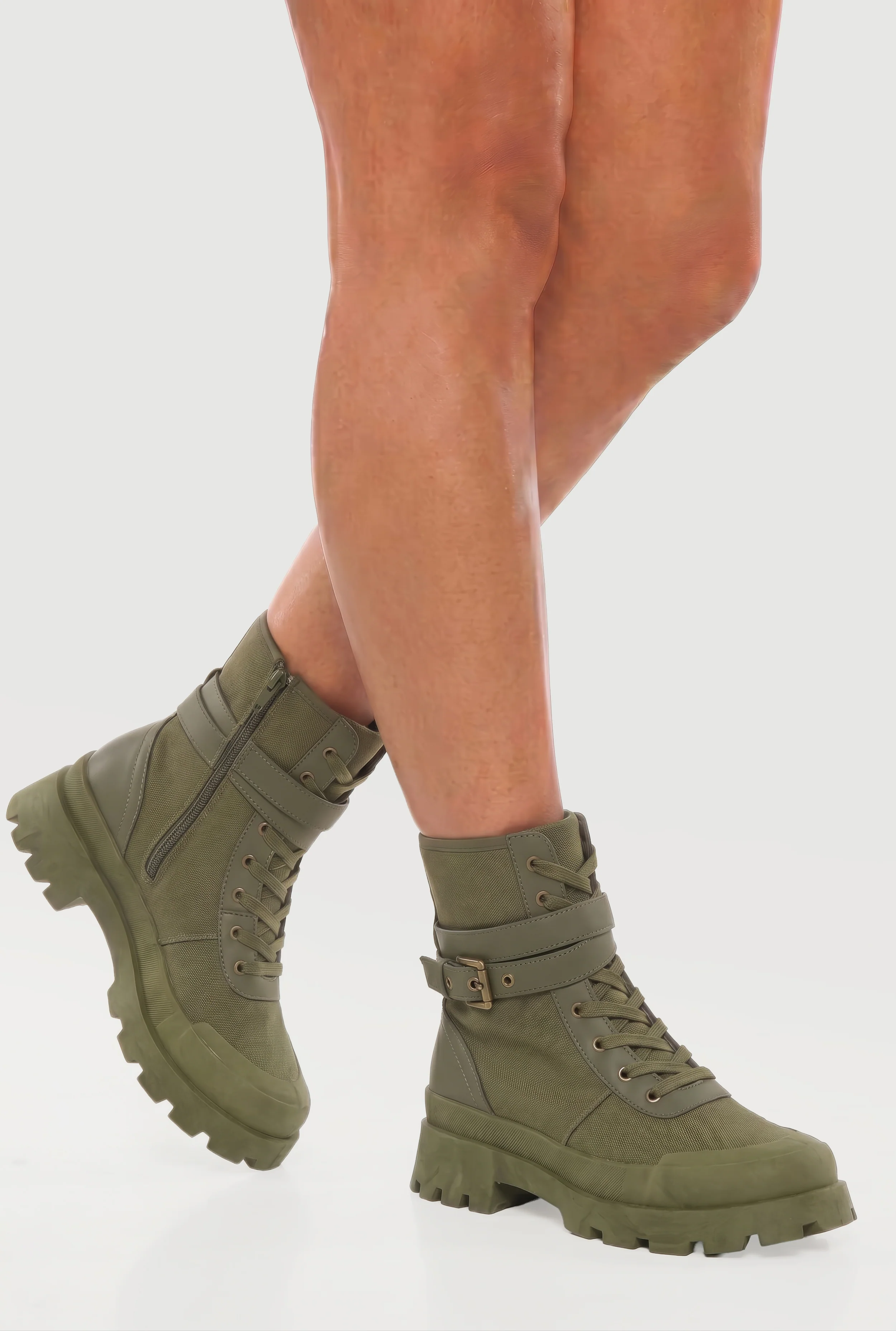 Buckle Detail Side Zip Combat Boots