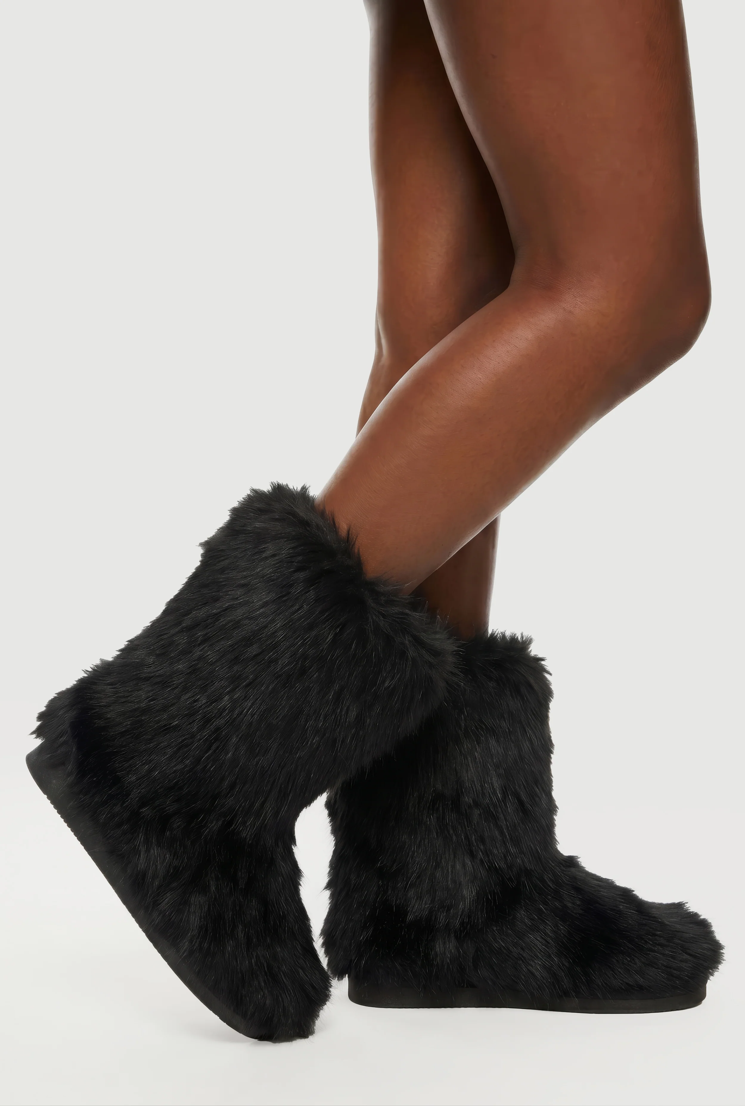 Faux Fur Round Toe Booties