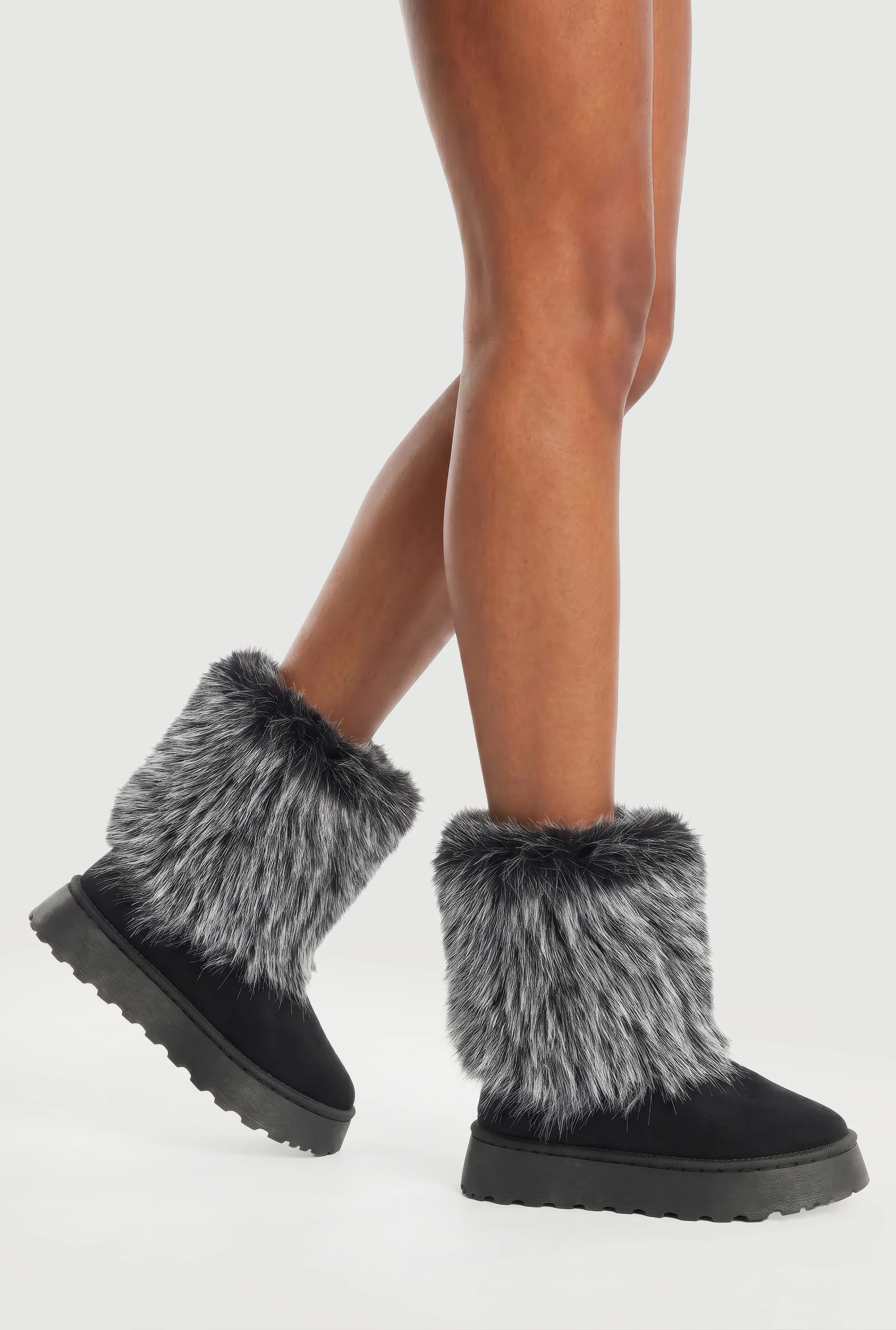Faux Fur Cuff Low Platform Boots