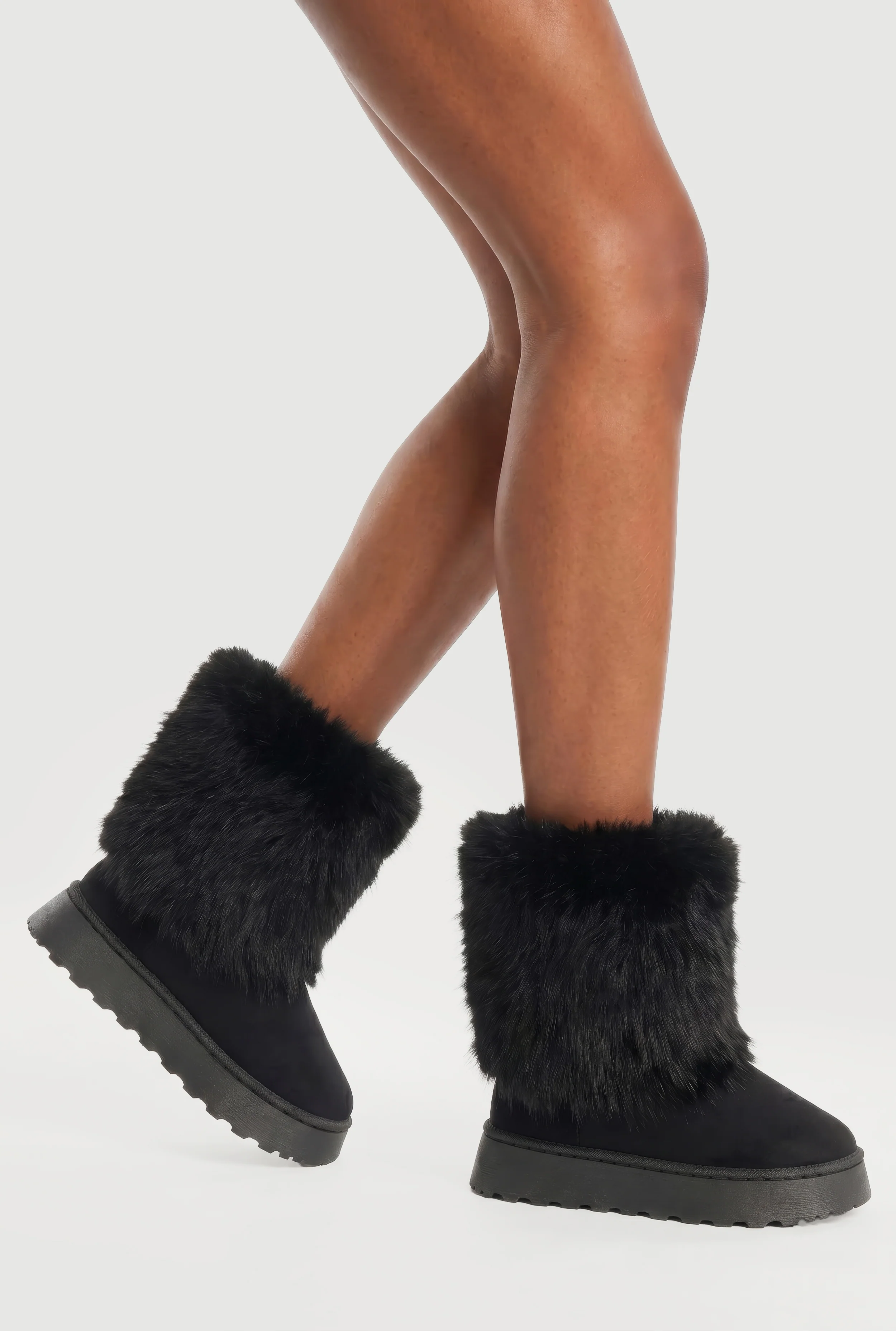 Faux Fur Cuff Low Platform Boots