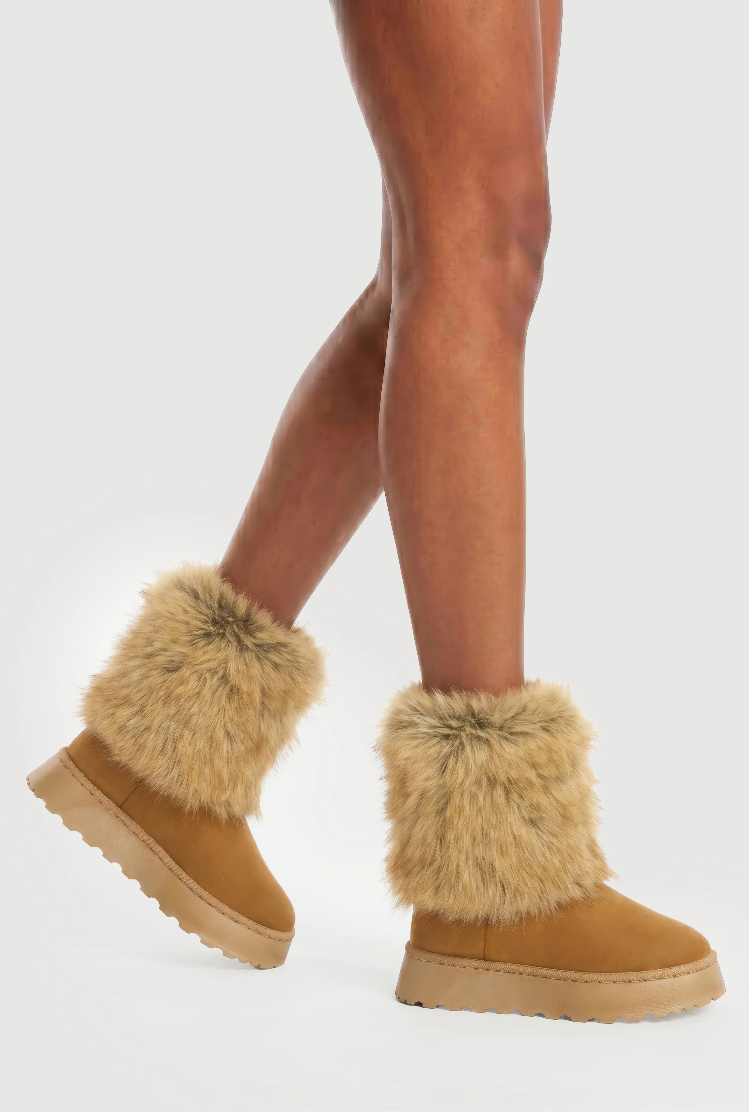 Faux Fur Cuff Low Platform Boots