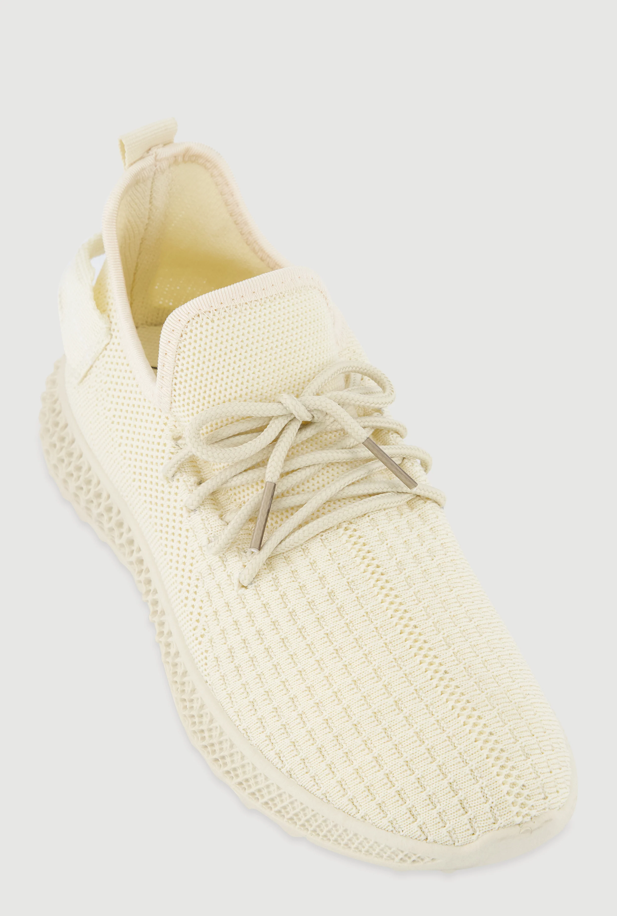 Solid Textured Knit Lace Up Low Top Sneakers