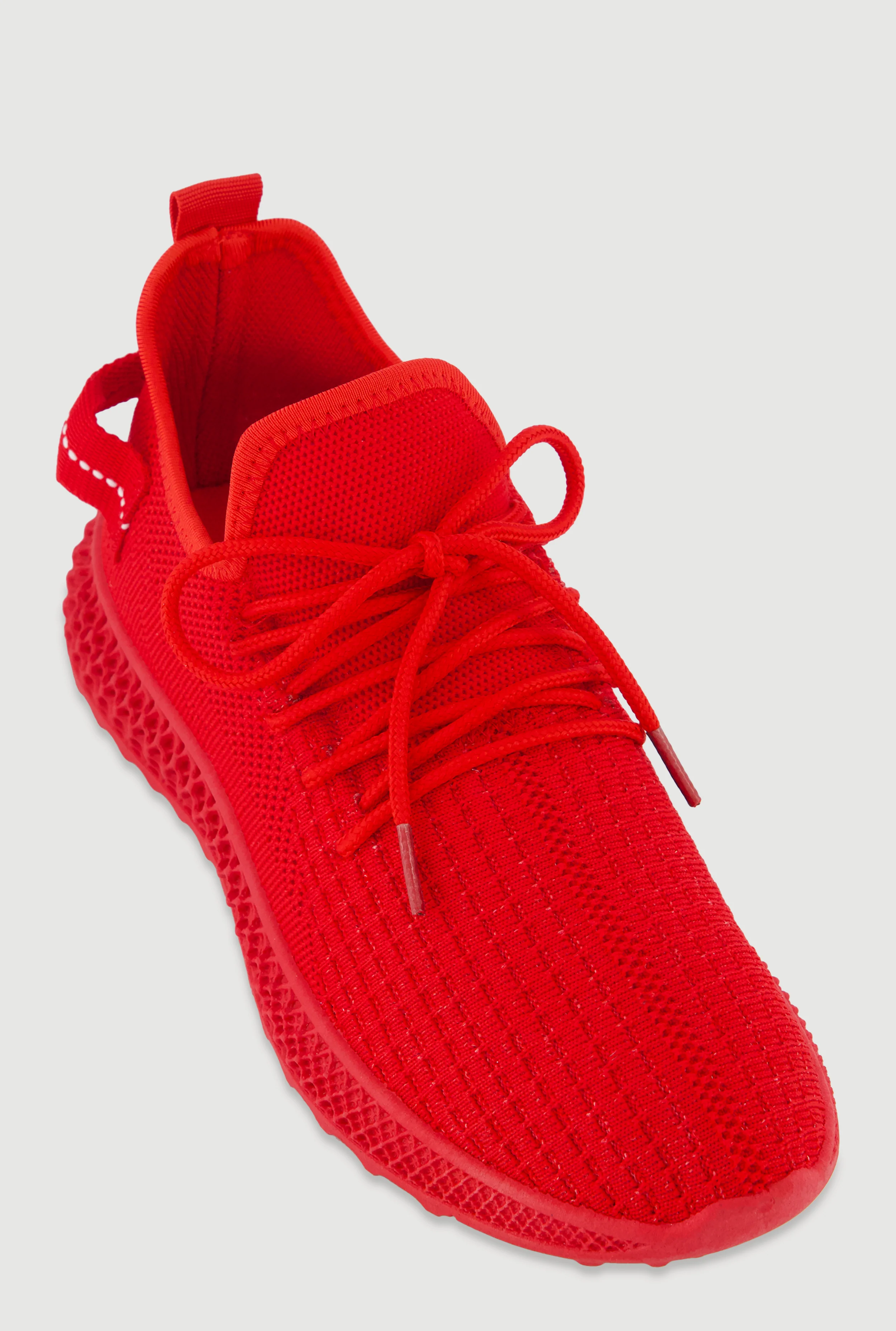 Solid Textured Knit Lace Up Low Top Sneakers