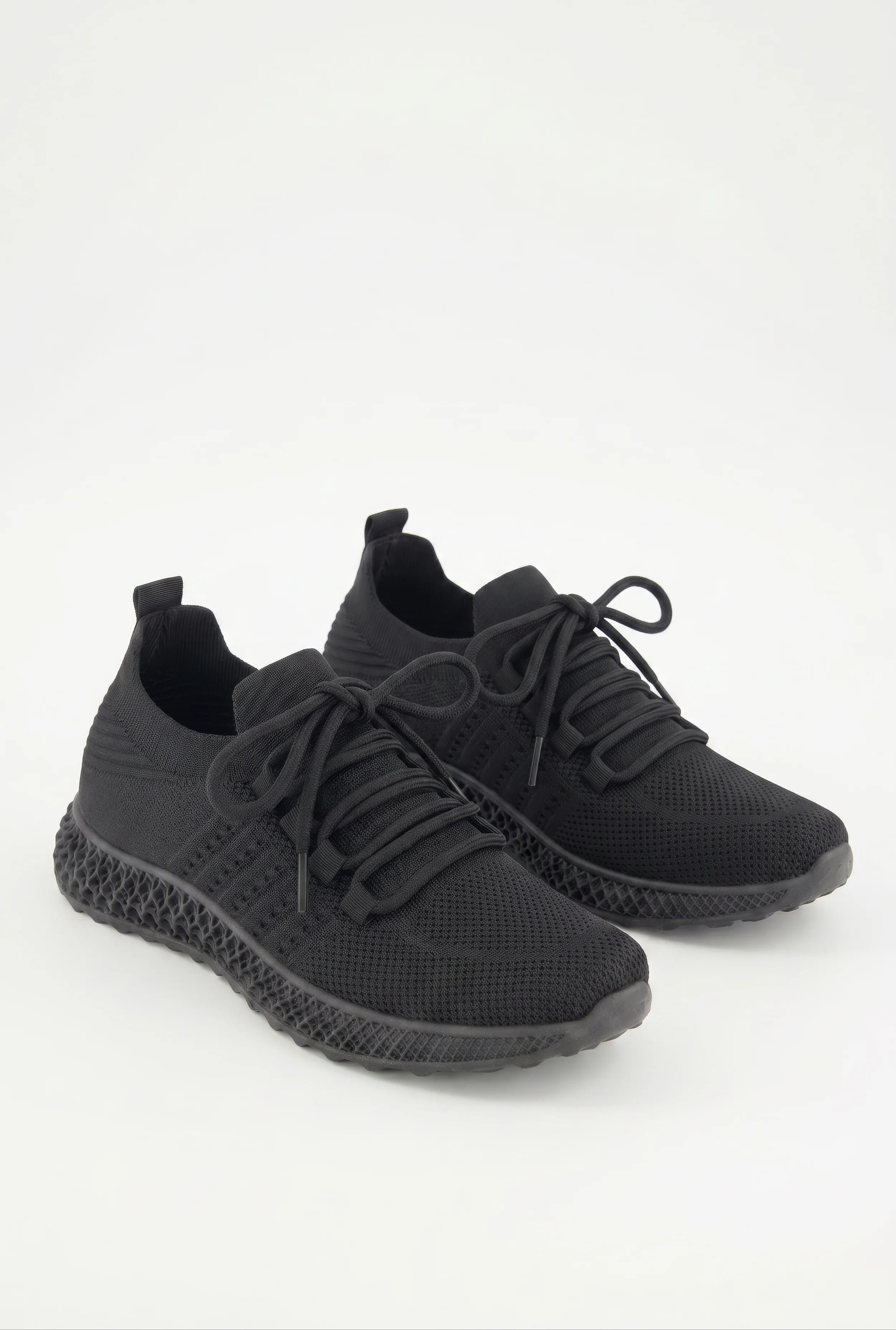 Textured Knit Lace Up Round Toe Sneakers