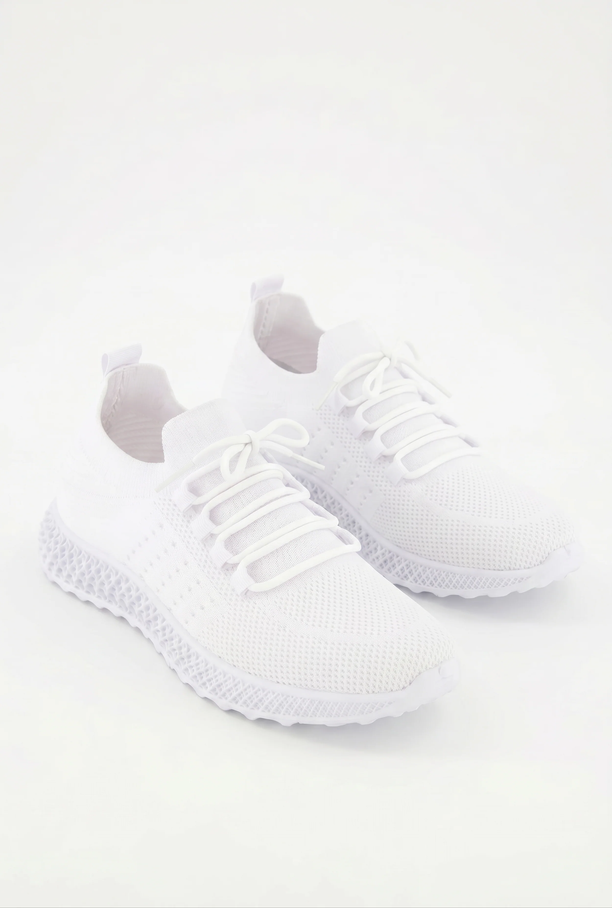 Textured Knit Lace Up Round Toe Sneakers