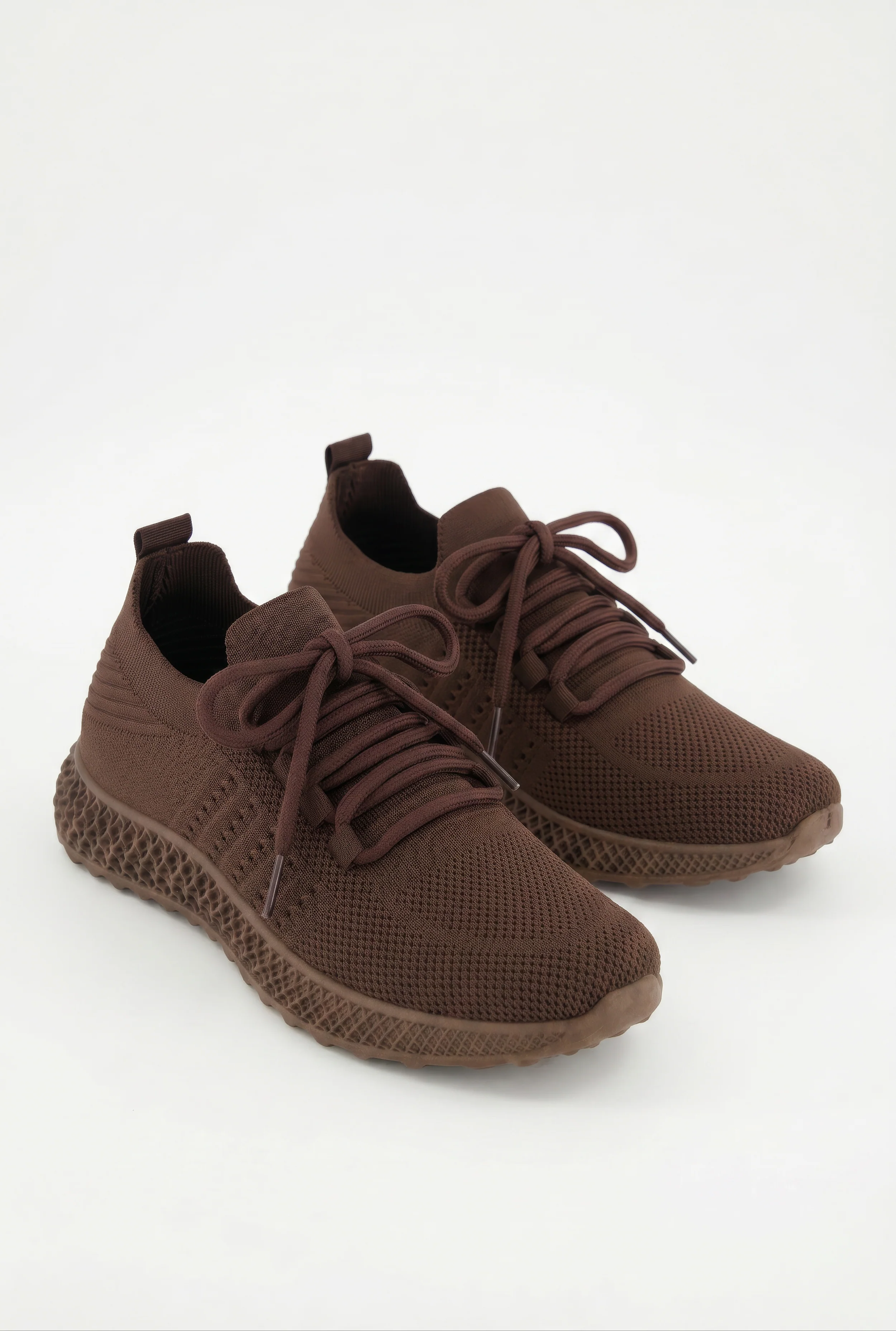 Textured Knit Lace Up Round Toe Sneakers
