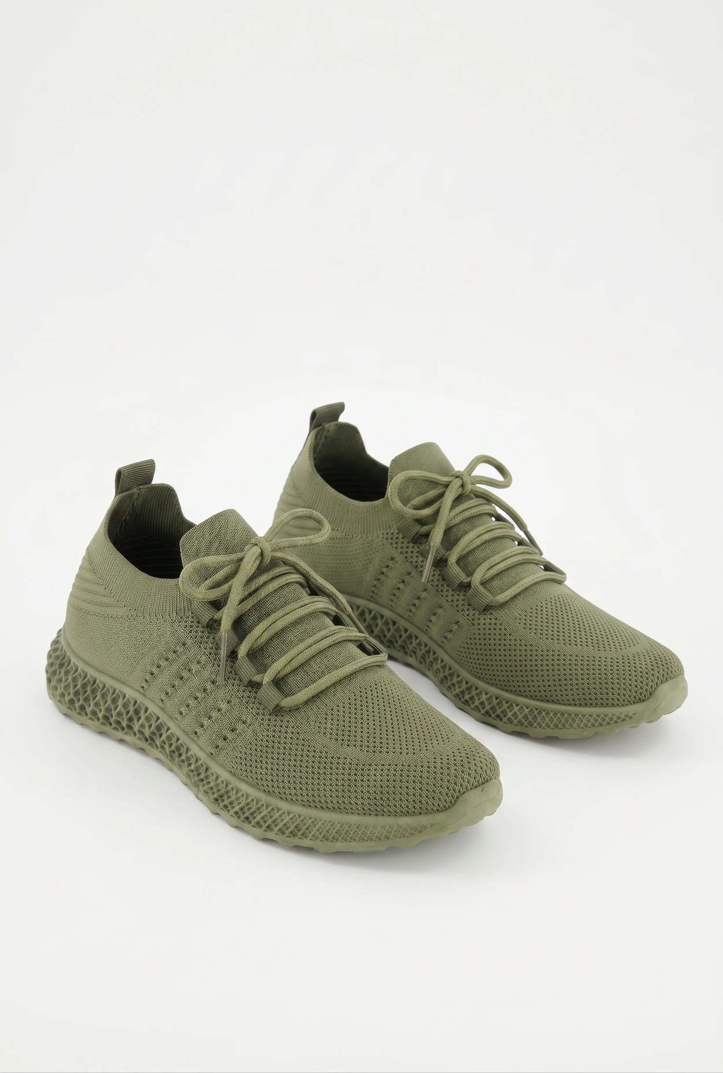 Textured Knit Lace Up Round Toe Sneakers
