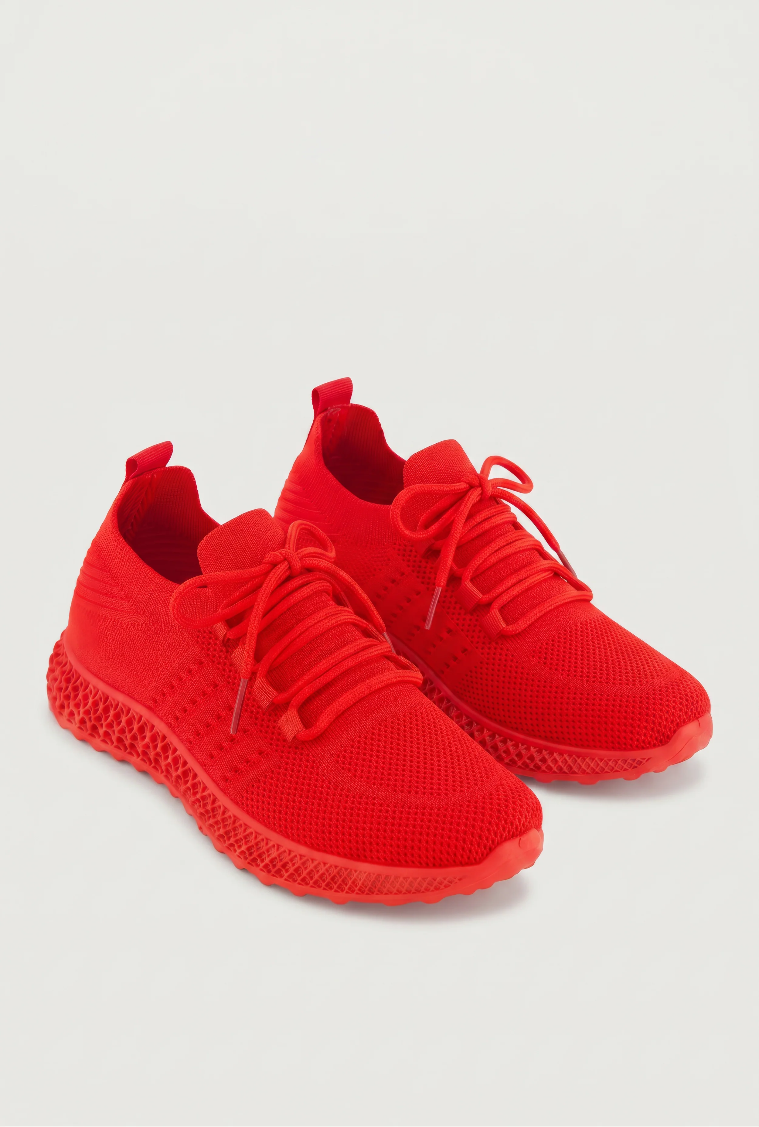 Textured Knit Lace Up Round Toe Sneakers