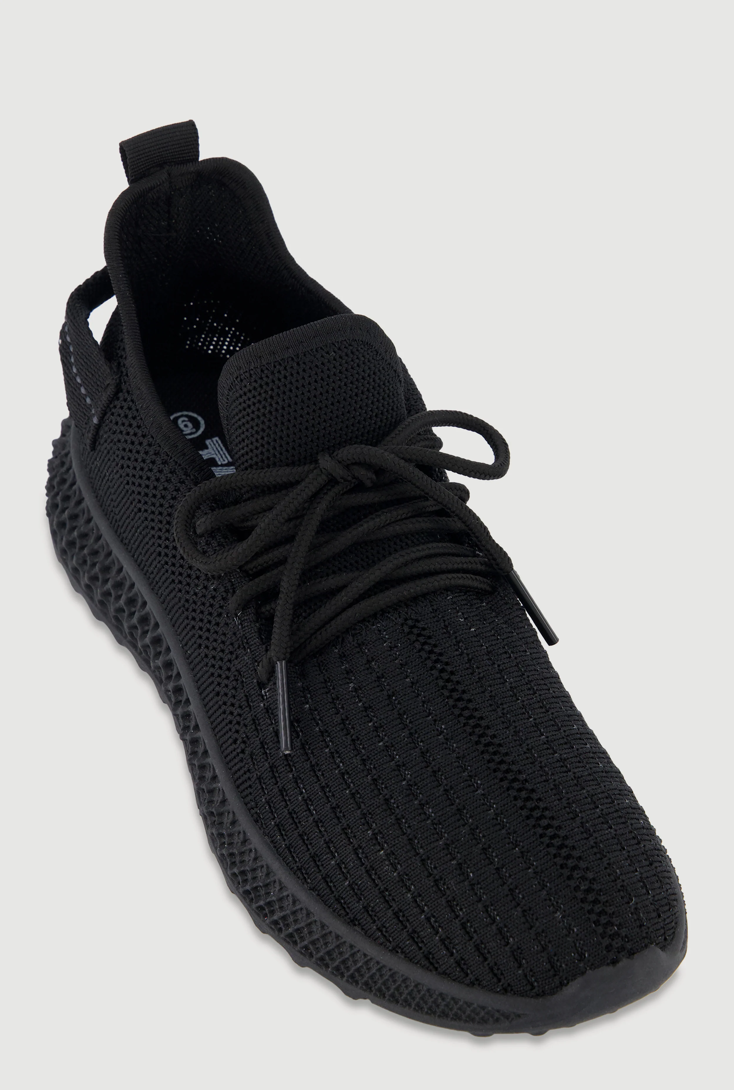Solid Textured Knit Lace Up Low Top Sneakers