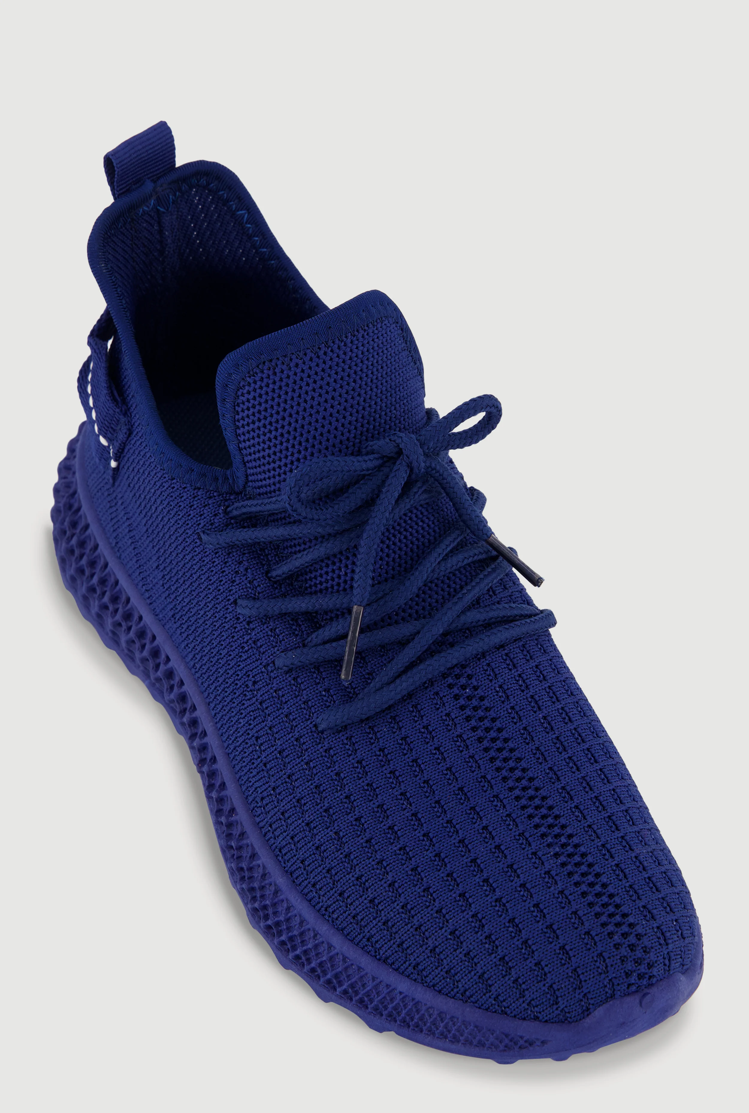 Solid Textured Knit Lace Up Low Top Sneakers