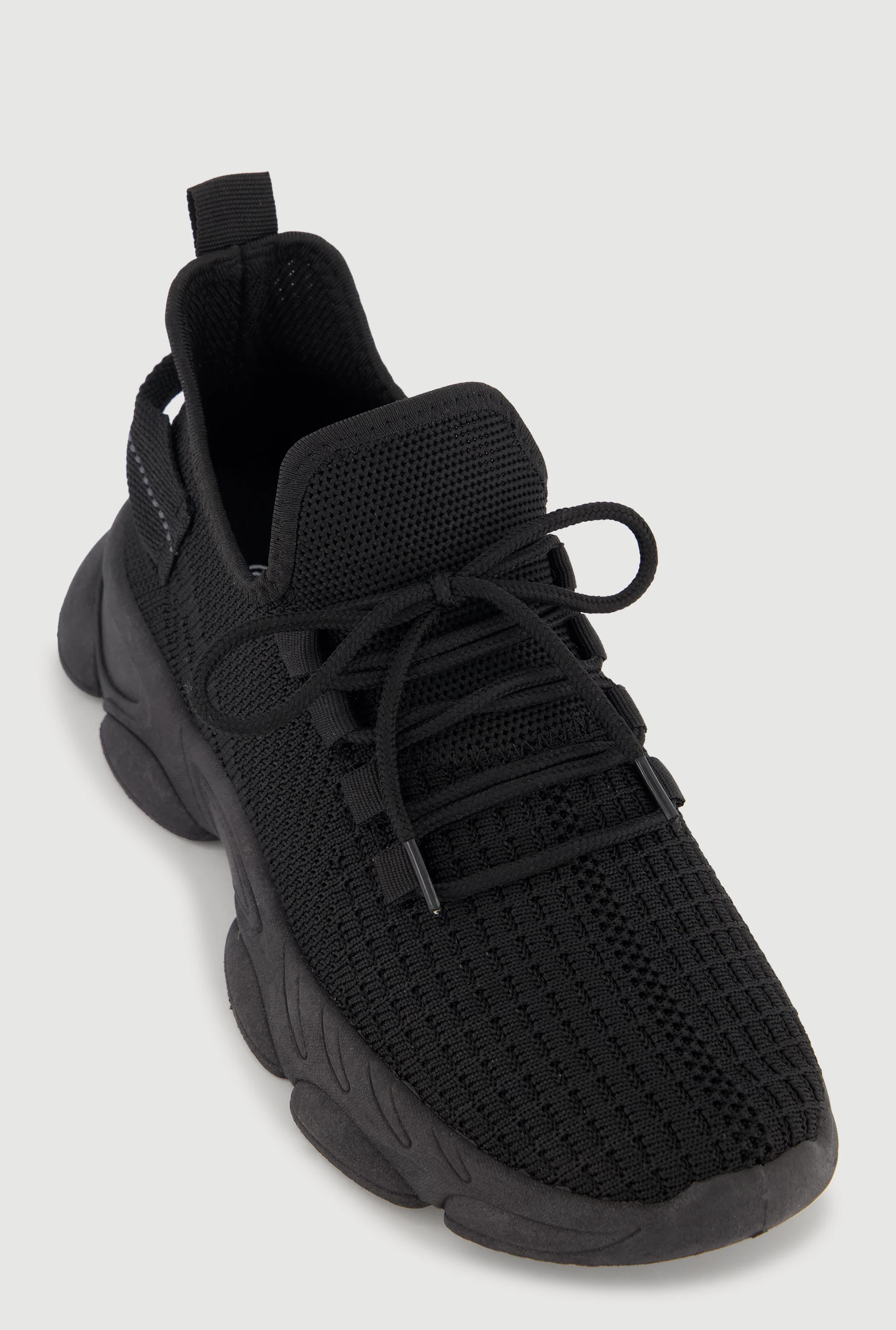 Textured Knit Low Chunky Platform Lace Up Sneakers