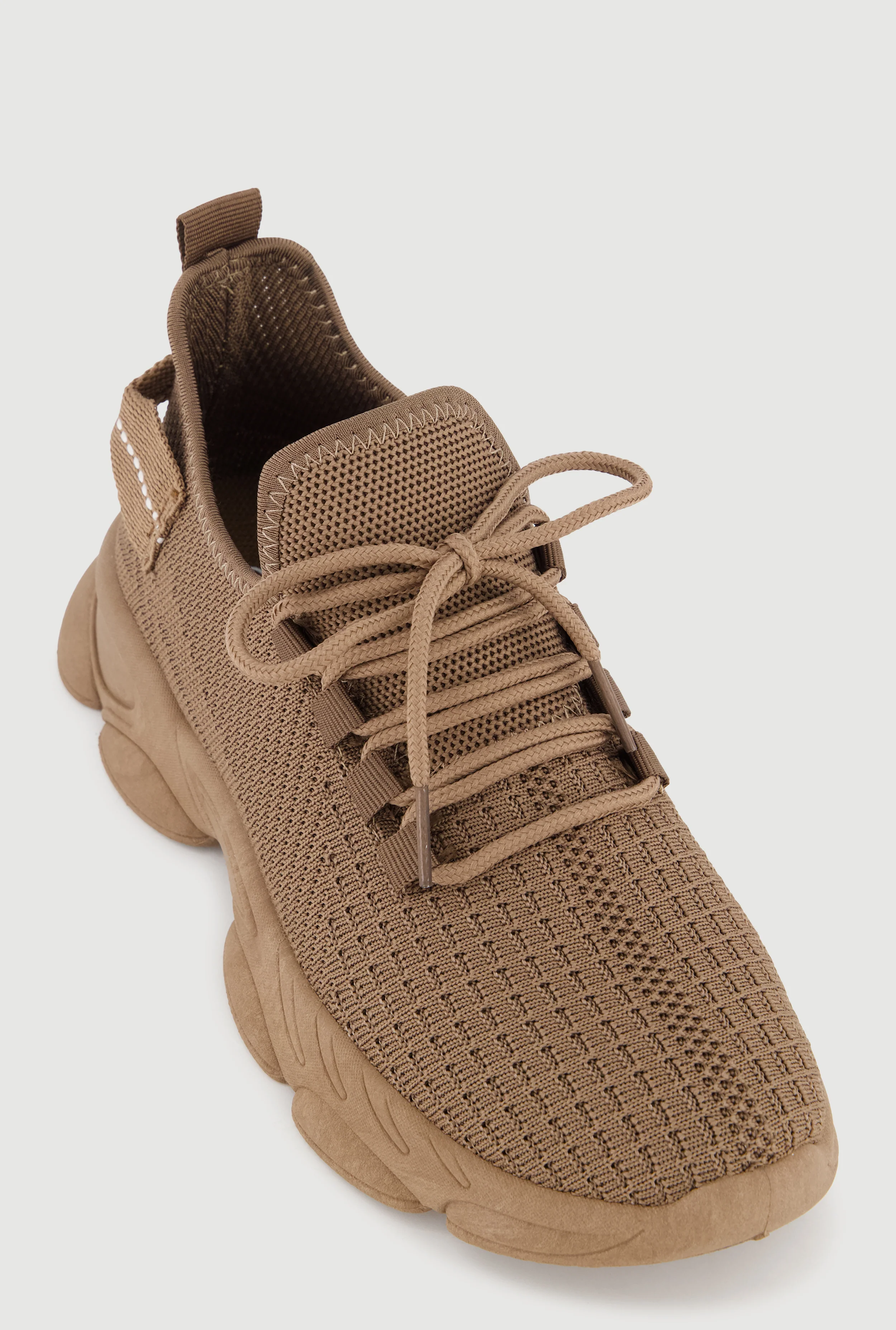 Textured Knit Low Chunky Platform Lace Up Sneakers