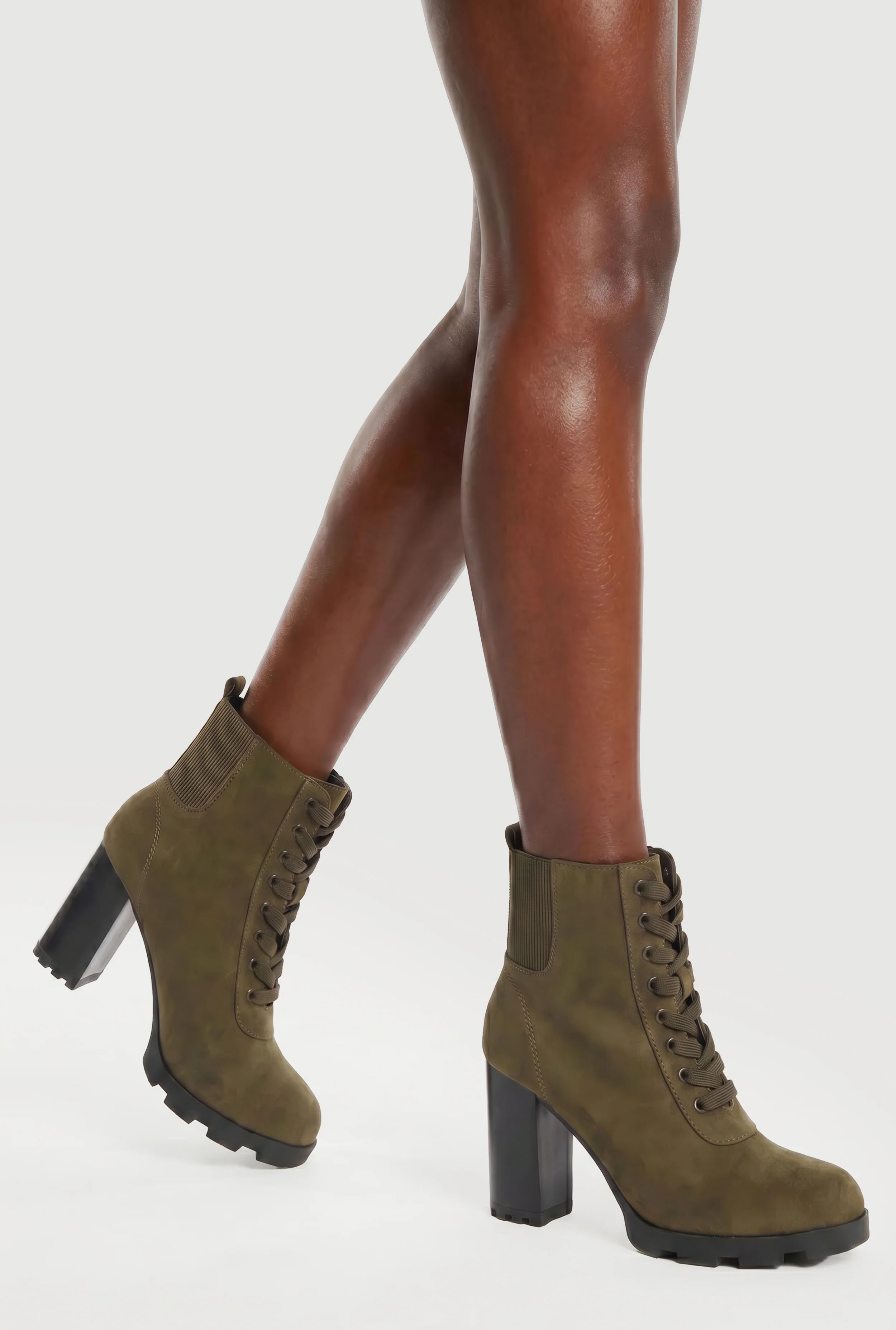 Side Zip High Heel Combat Boots