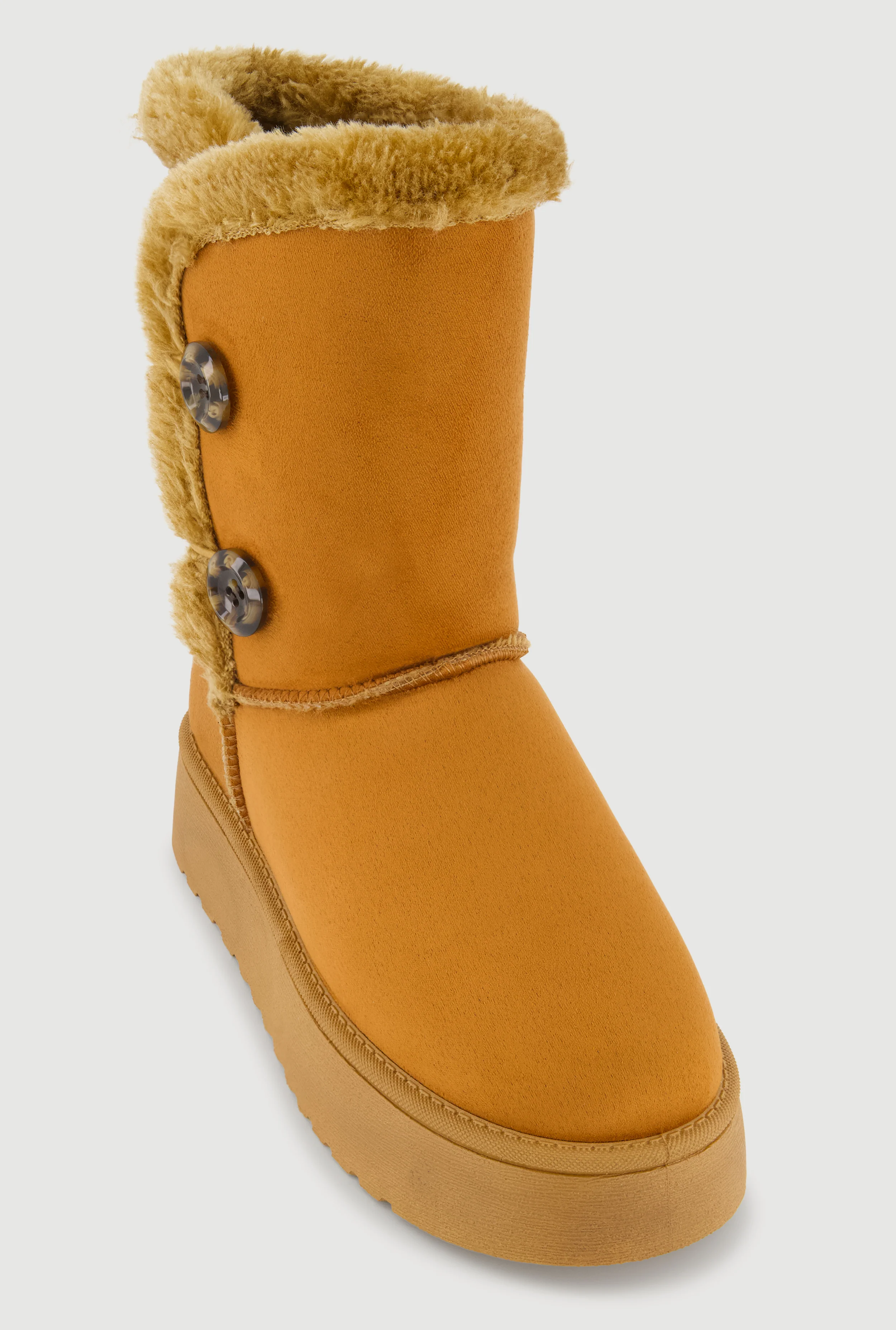 Faux Suede Button Loop Platform Boots