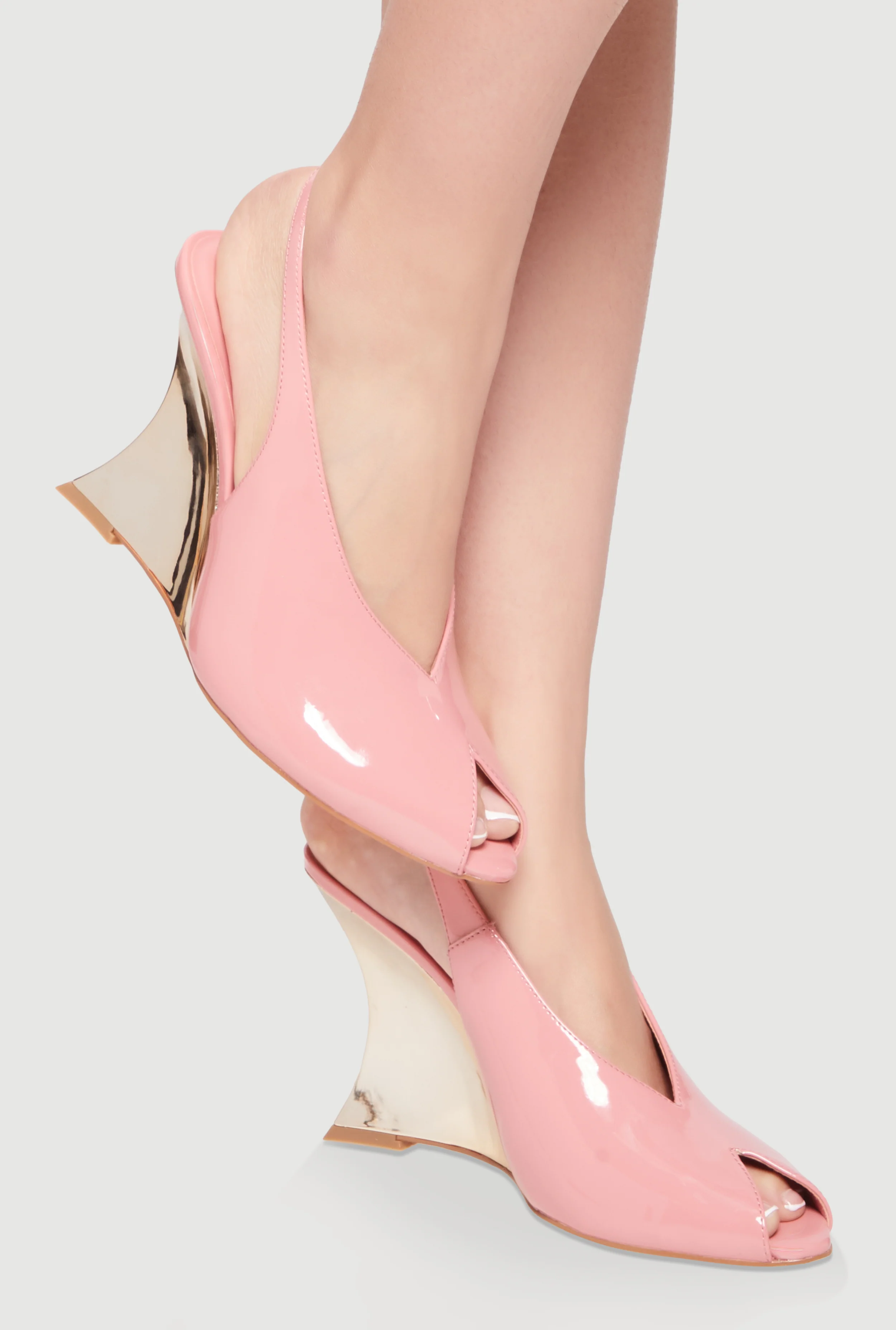 Peep Toe Slingback Metallic Wedges