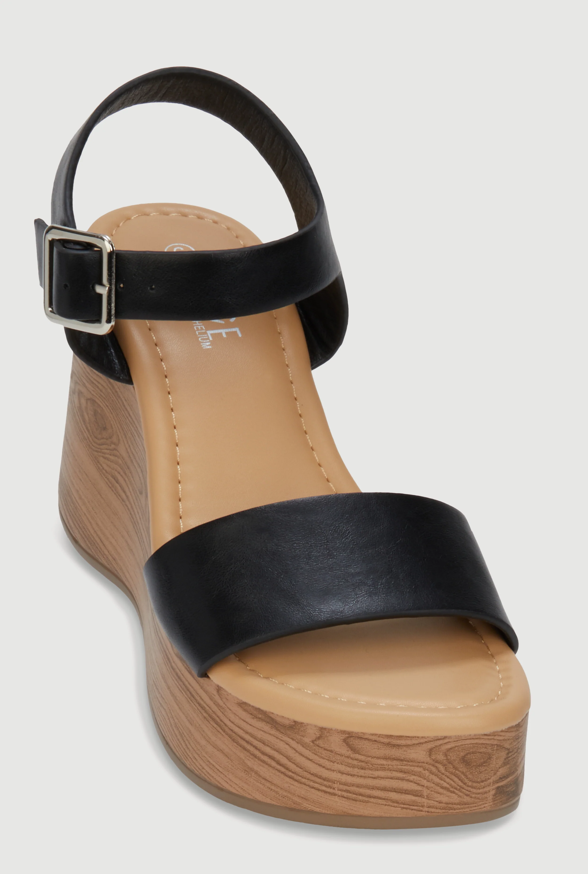 Faux Leather Ankle Strap Open Toe Wedge Heels