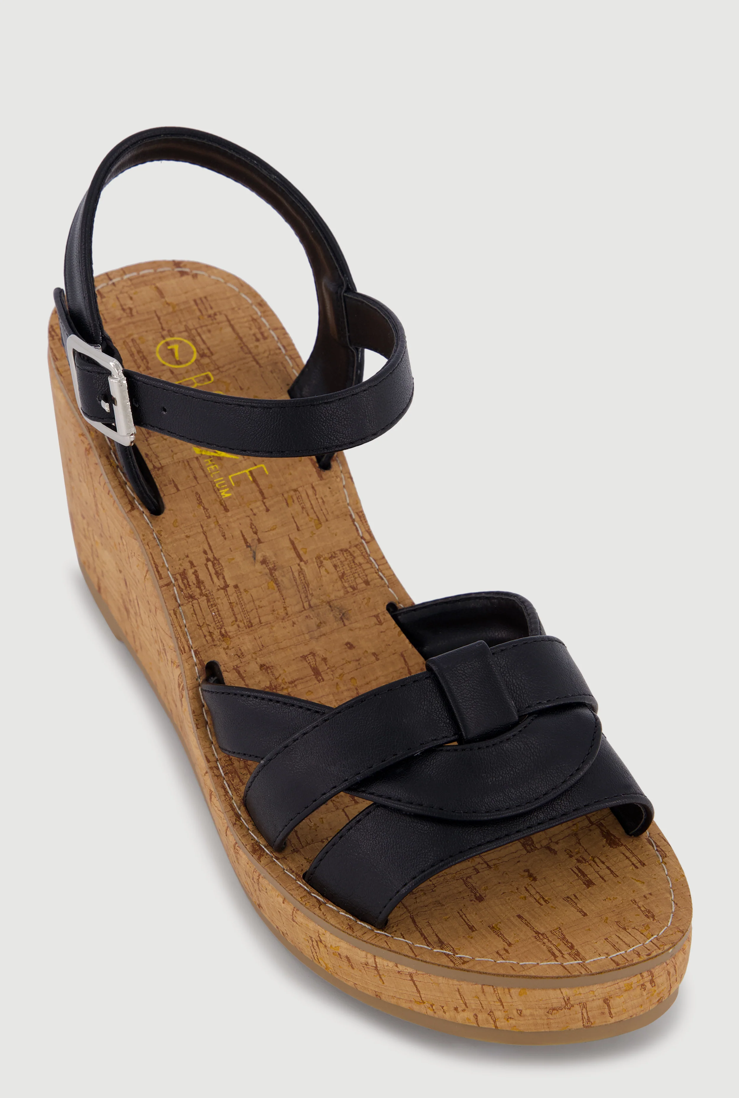 Woven Band Open Toe Cork Sole Wedges