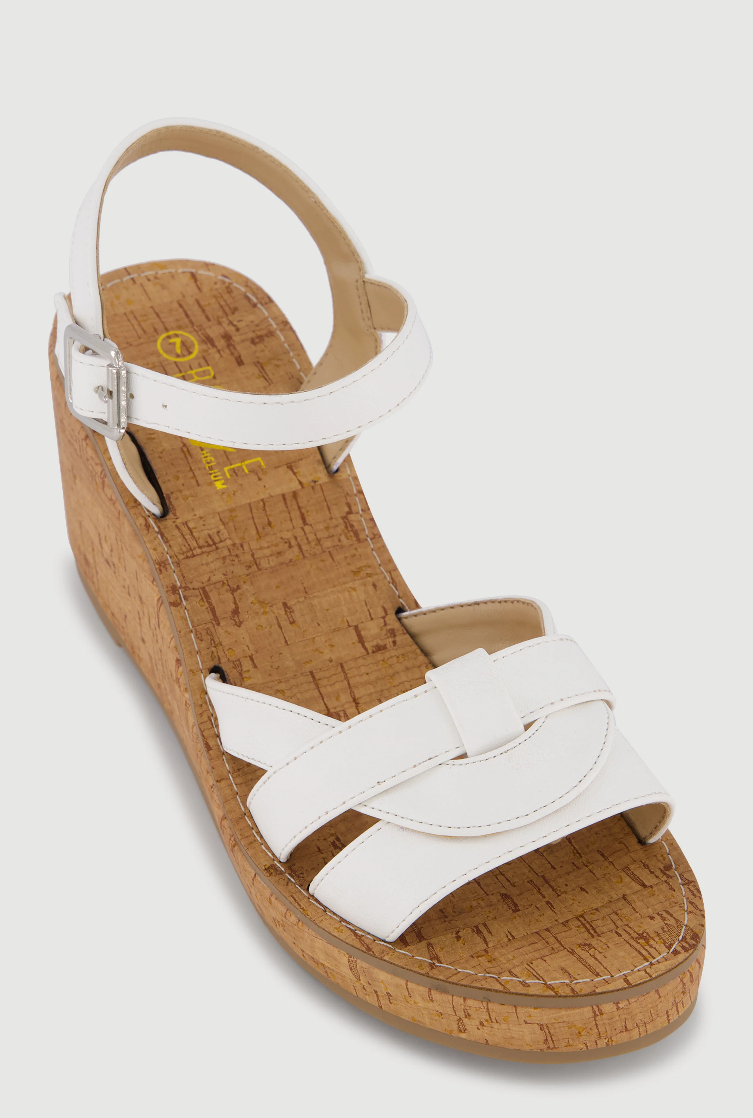 Woven Band Open Toe Cork Sole Wedges