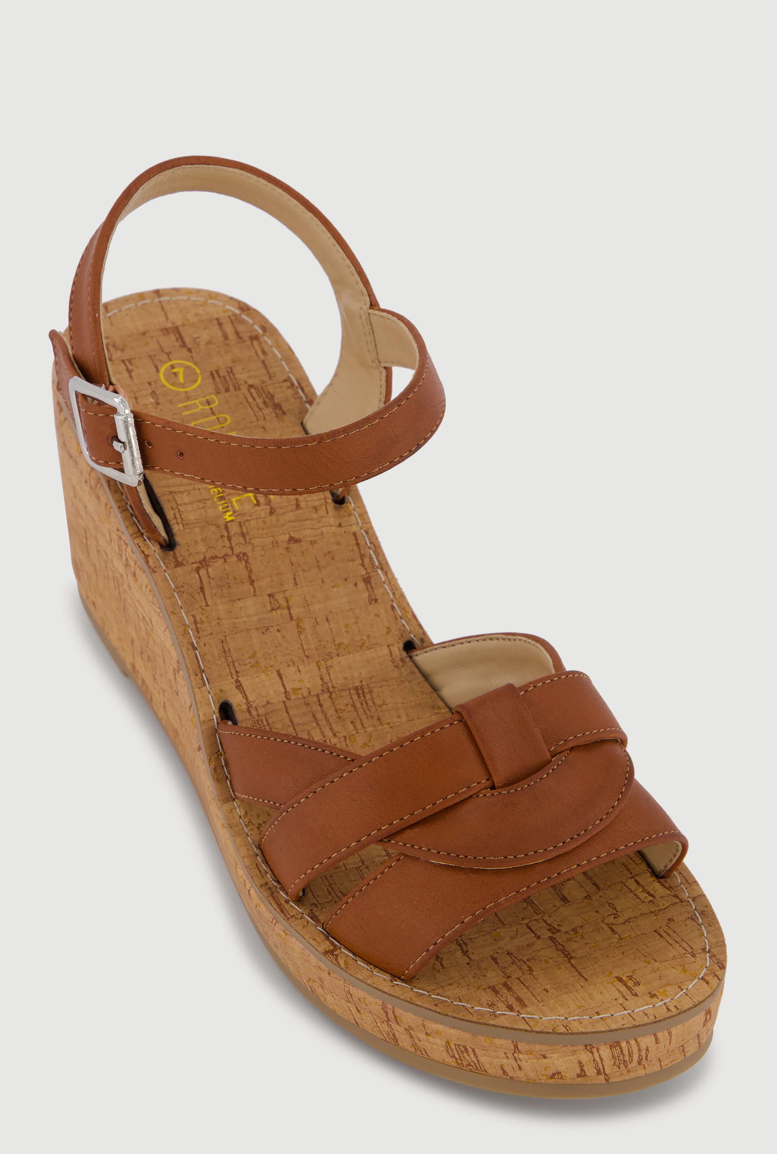Woven Band Open Toe Cork Sole Wedges