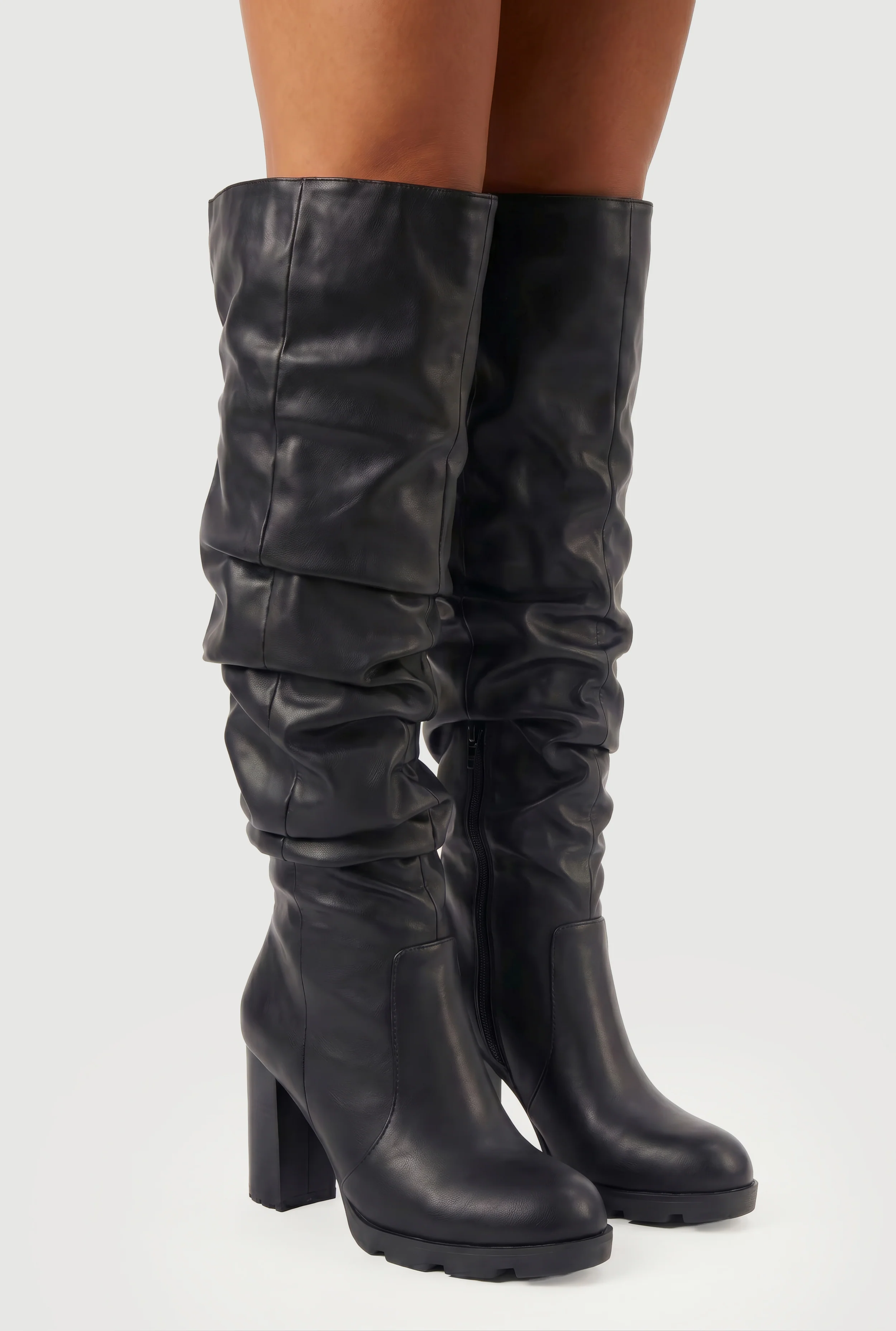 Slouchy Knee High Block Heel Boots