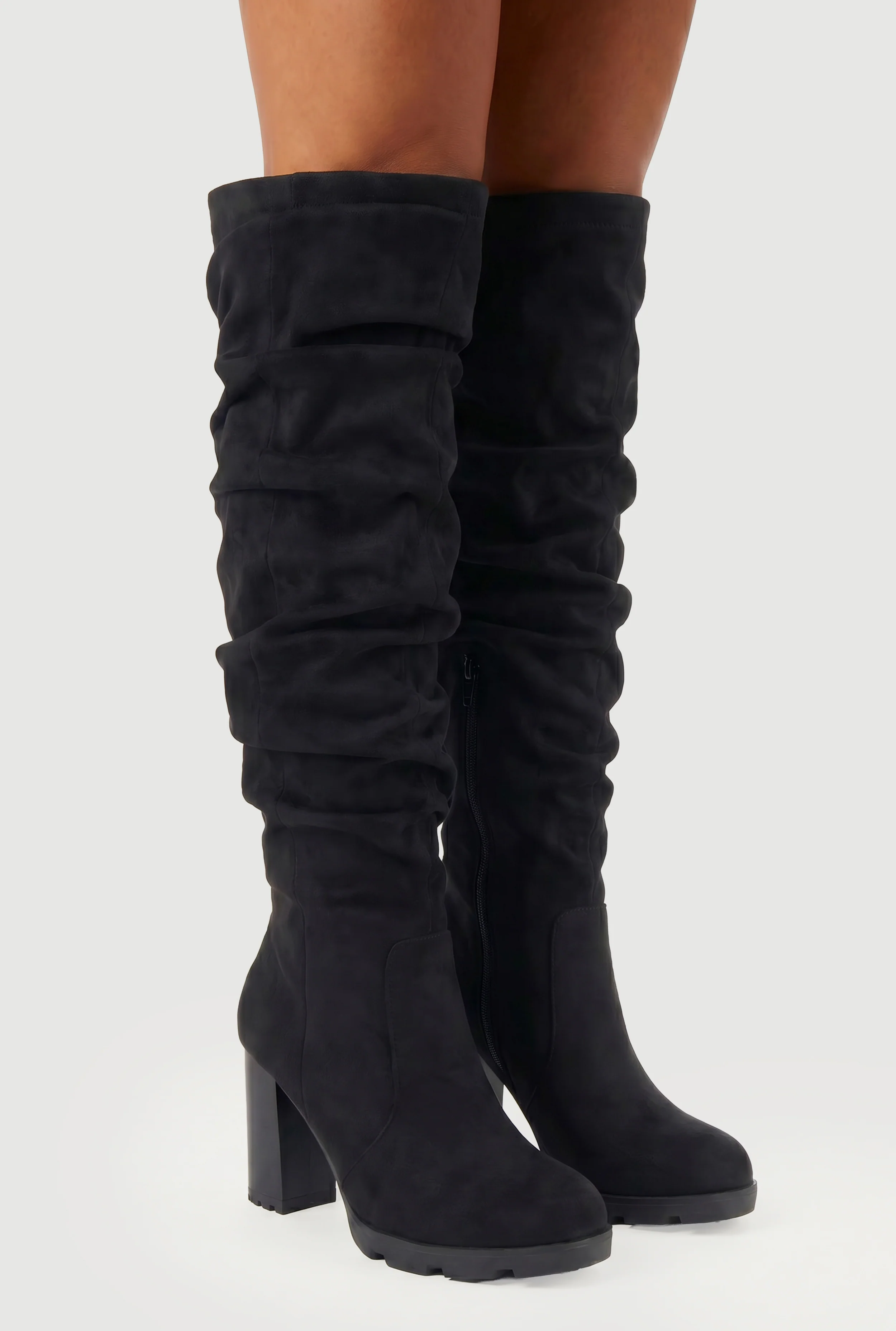 Slouchy Knee High Block Heel Boots