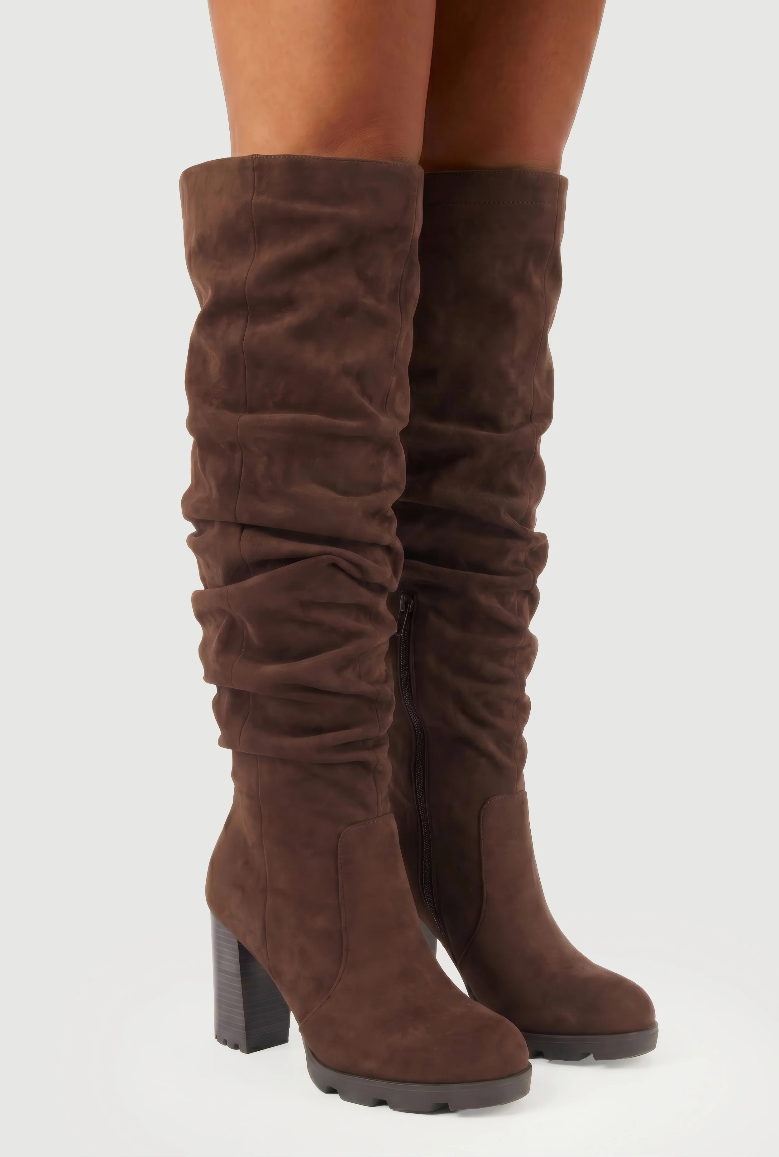 Slouchy Knee High Block Heel Boots