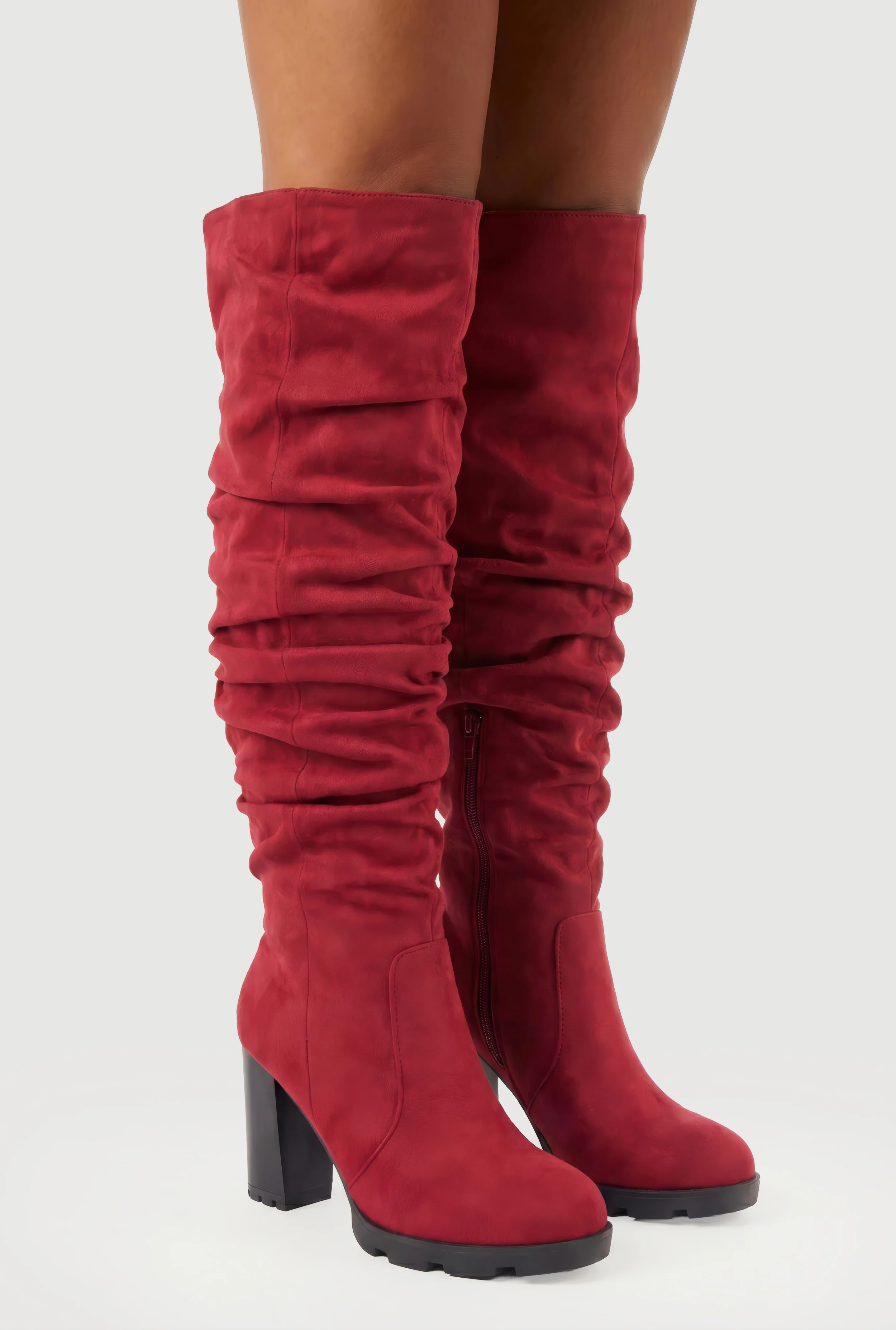 Slouchy Knee High Block Heel Boots
