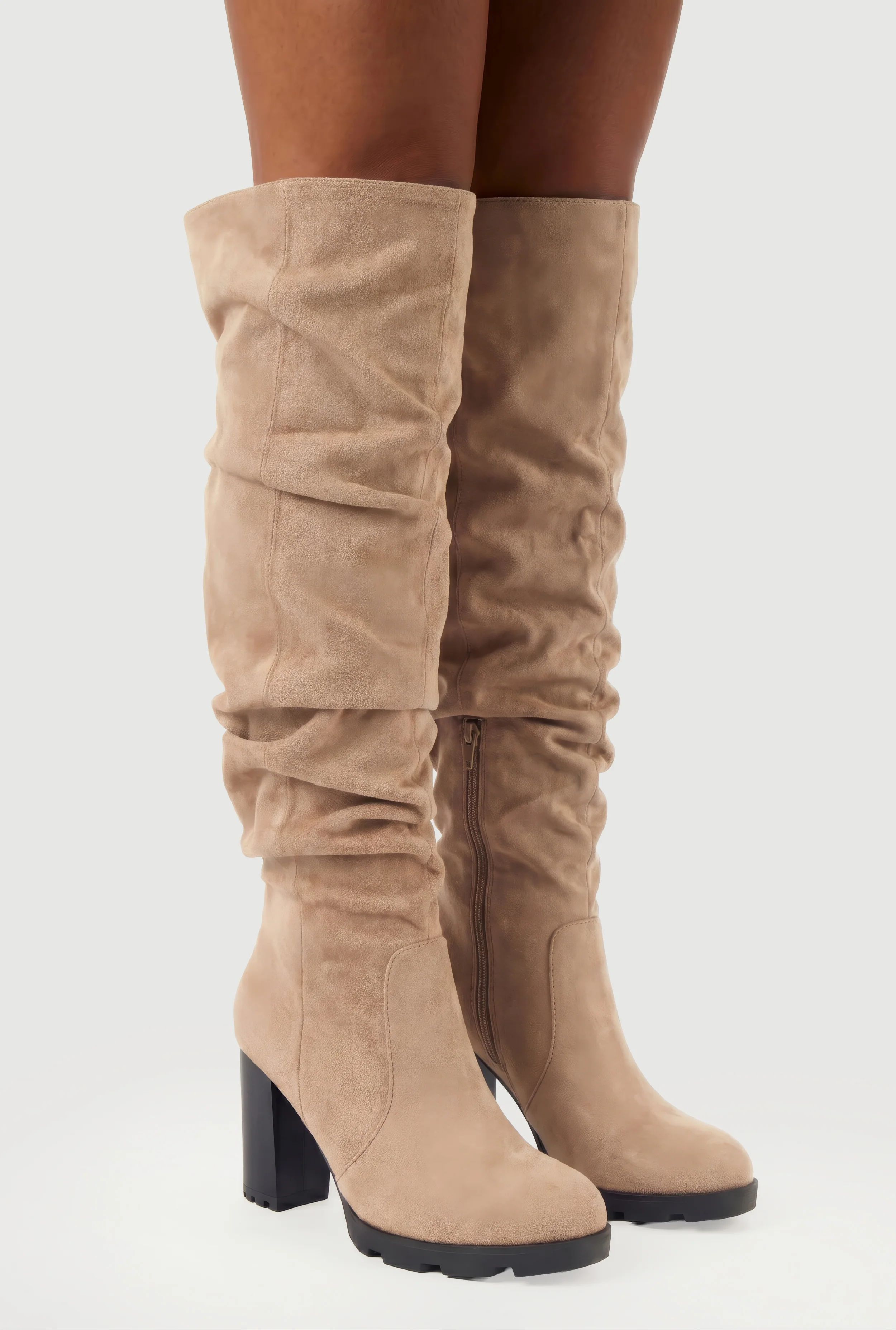 Slouchy Knee High Block Heel Boots