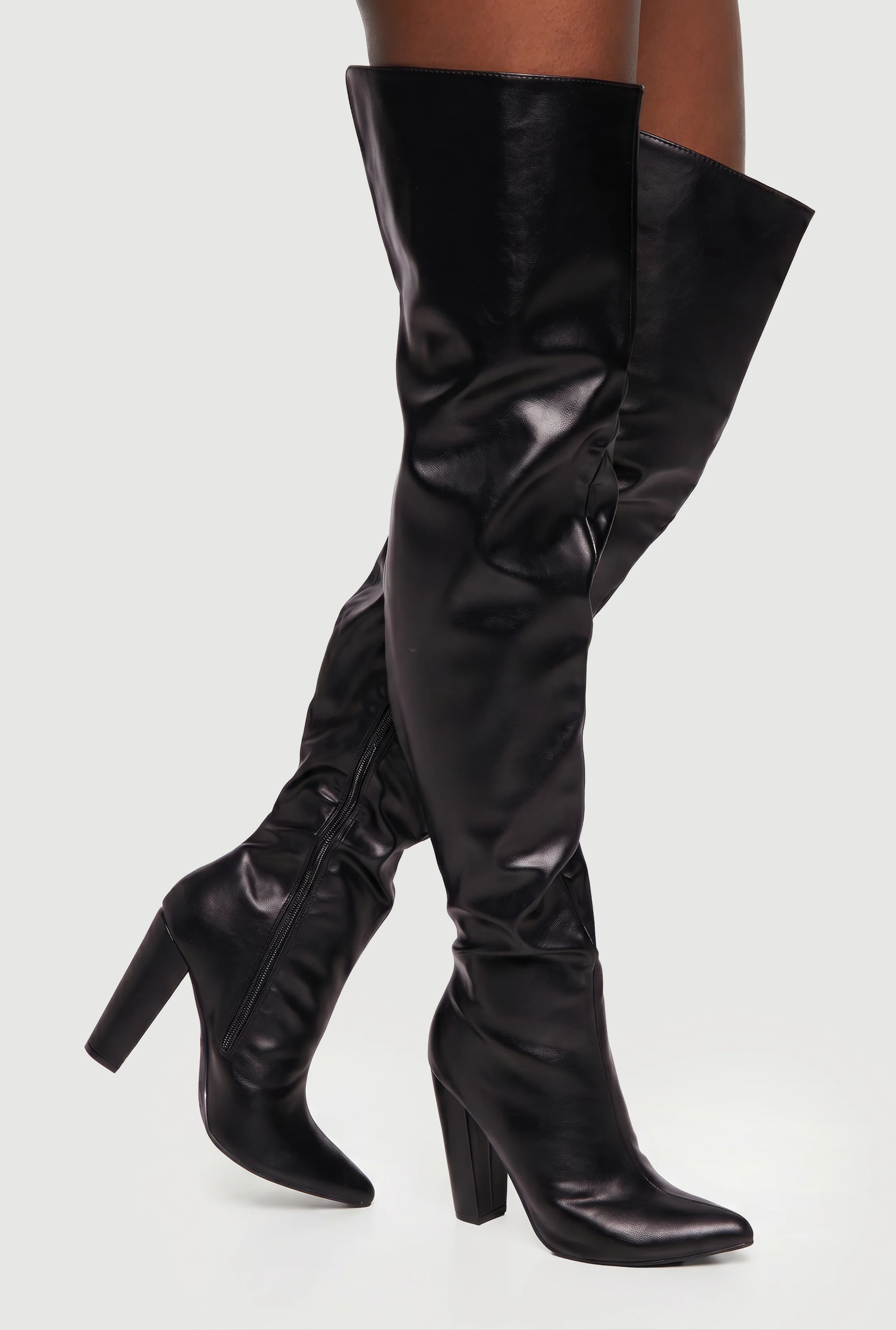Pointy Toe Block Heel Thigh High Boots