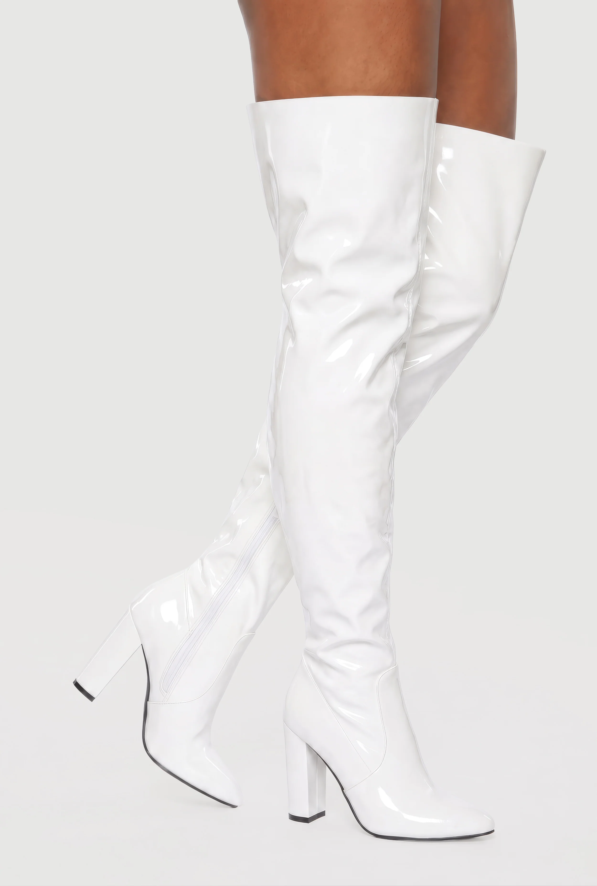 Pointy Toe Block Heel Thigh High Boots