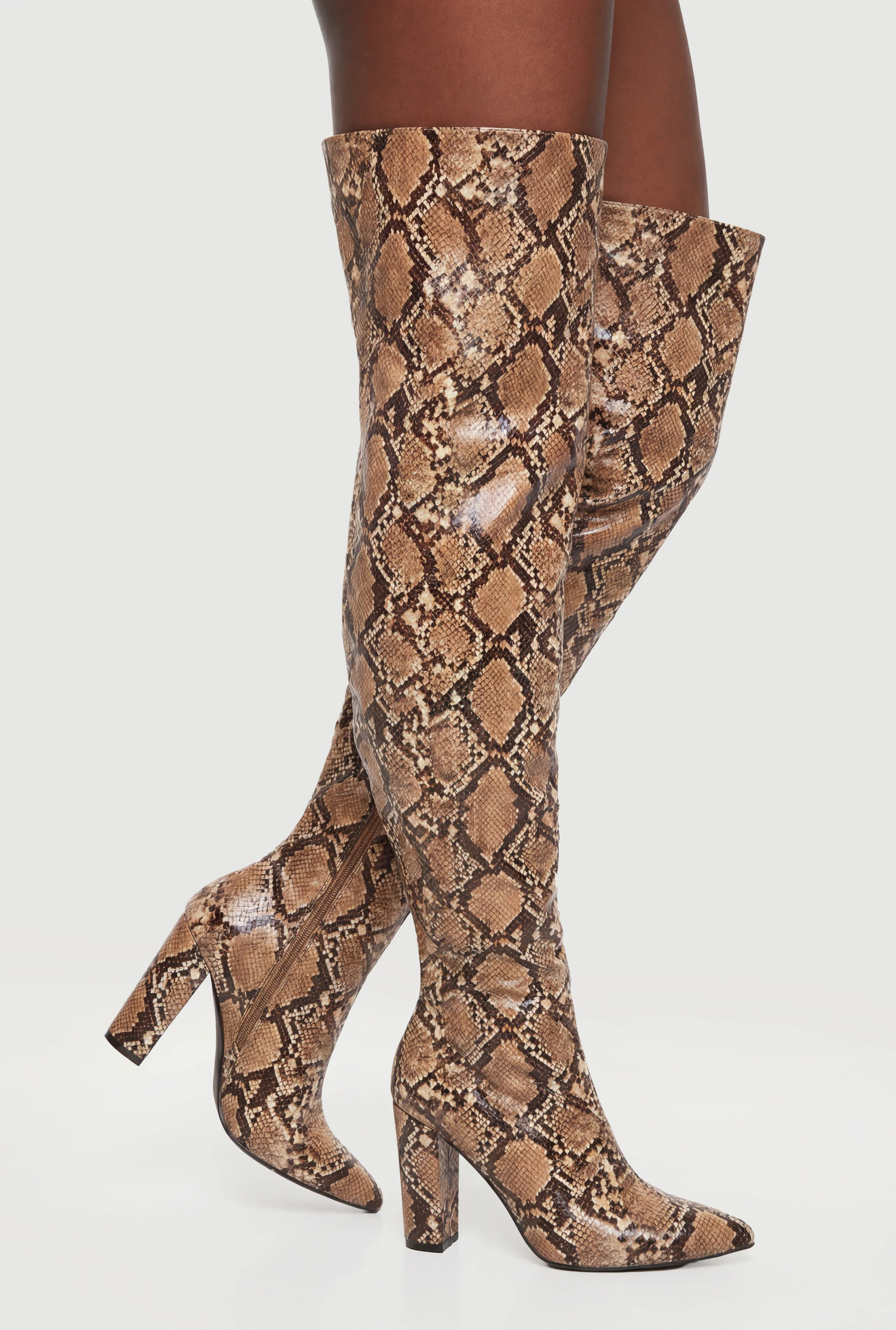 Pointy Toe Block Heel Thigh High Boots