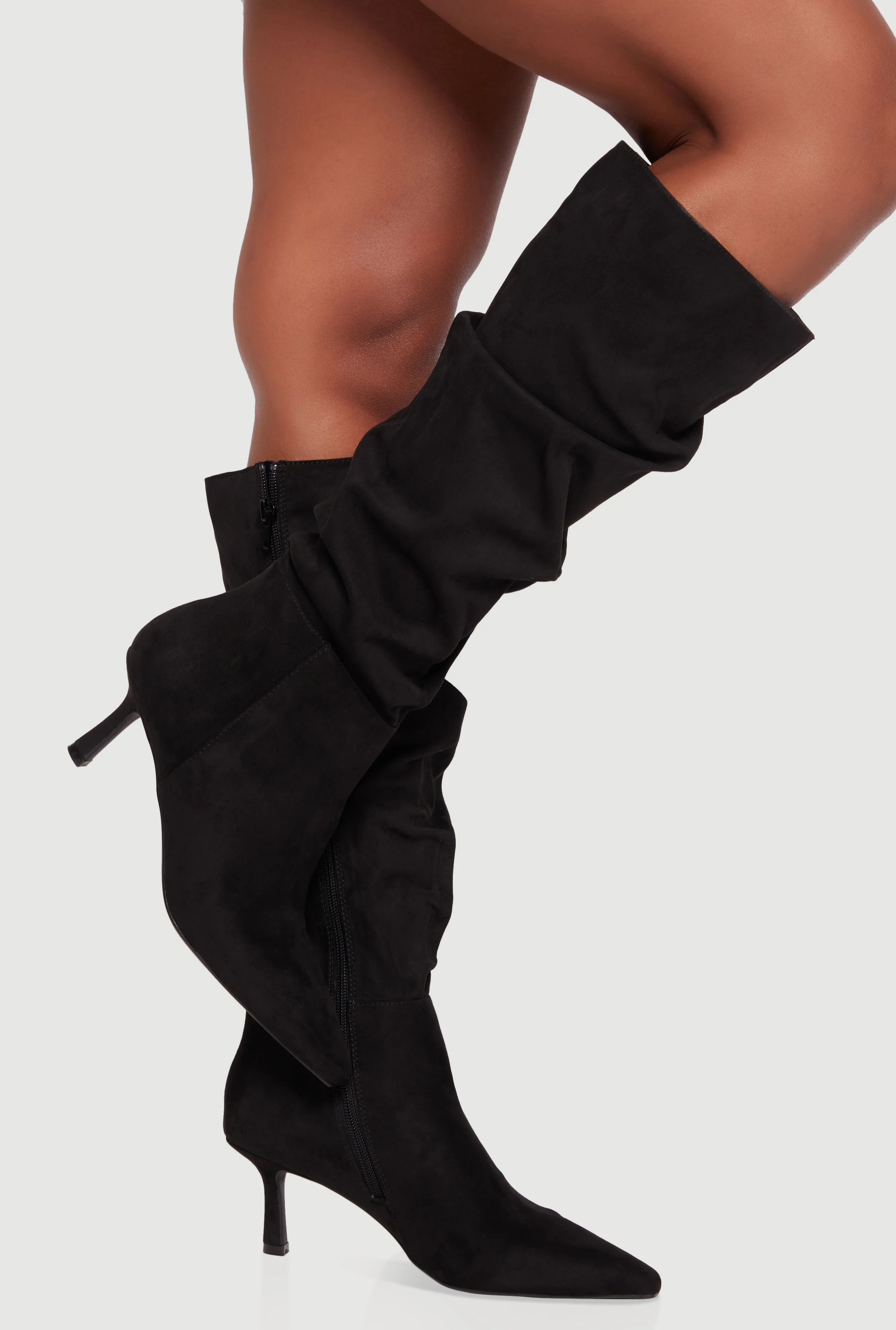Pointy Toe Side Zip Stiletto Slouch Boots