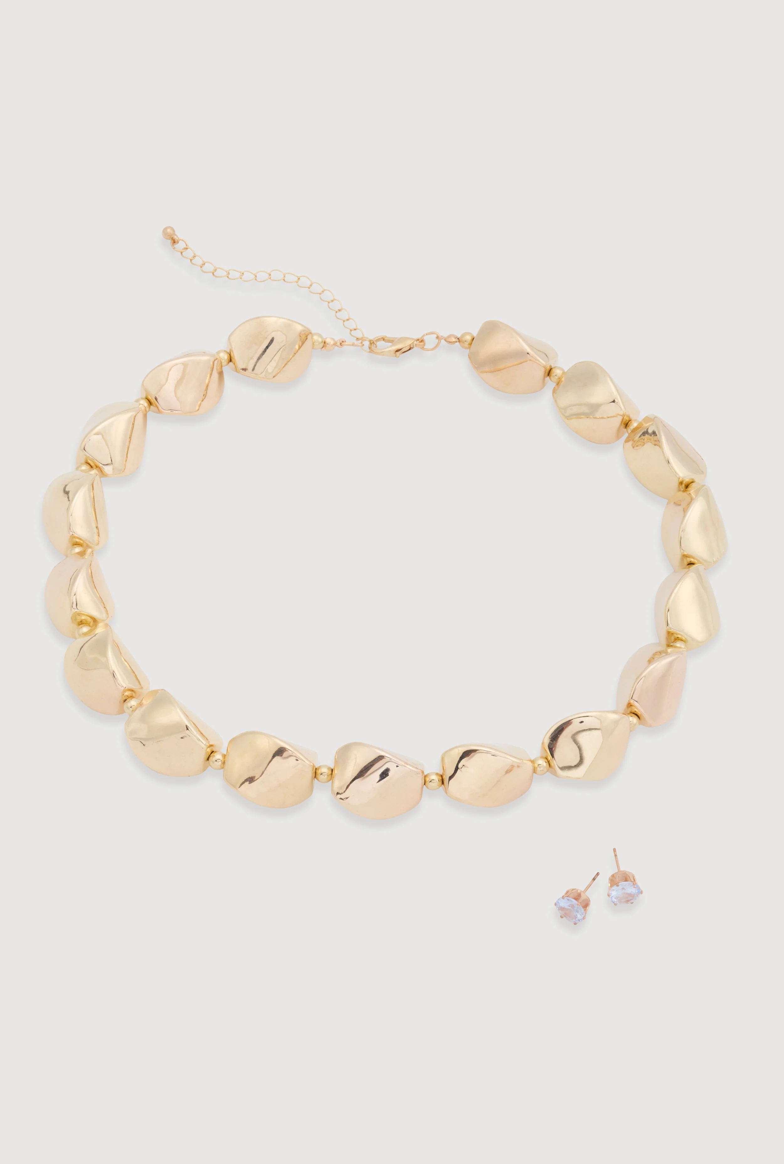 Sculpted Beaded Statement Necklace and Cubic Zirconia Earrings