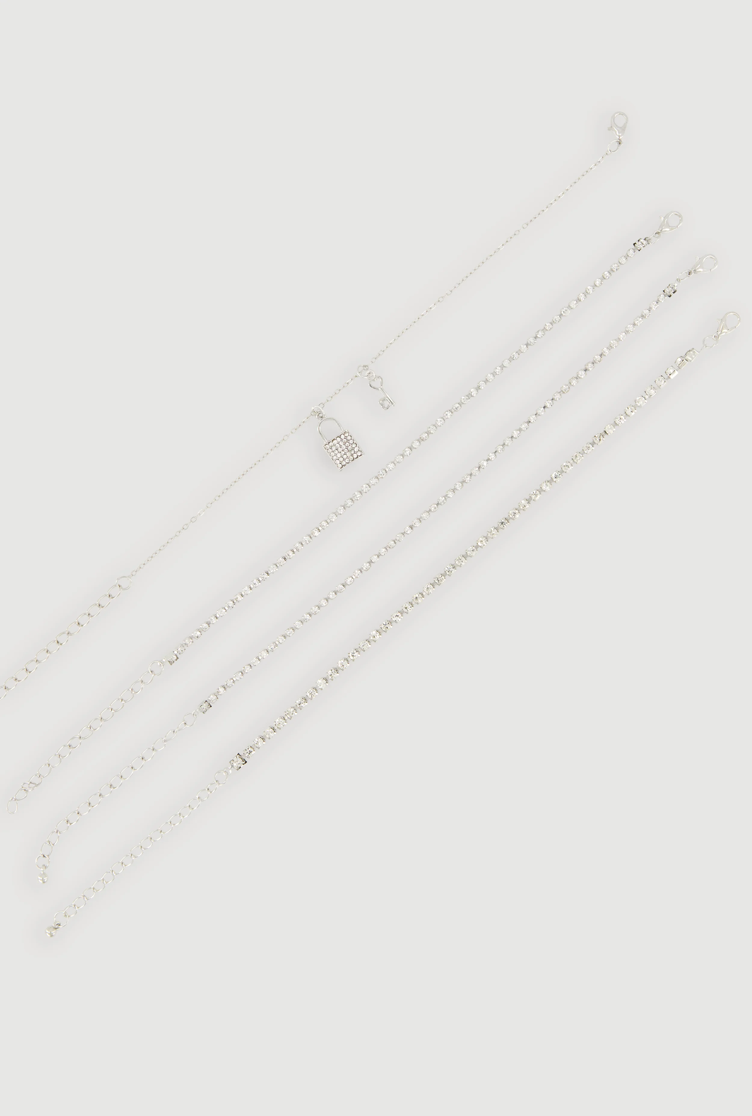 Cubic Zirconia Lock Charm Detail Metallic Chain Anklet