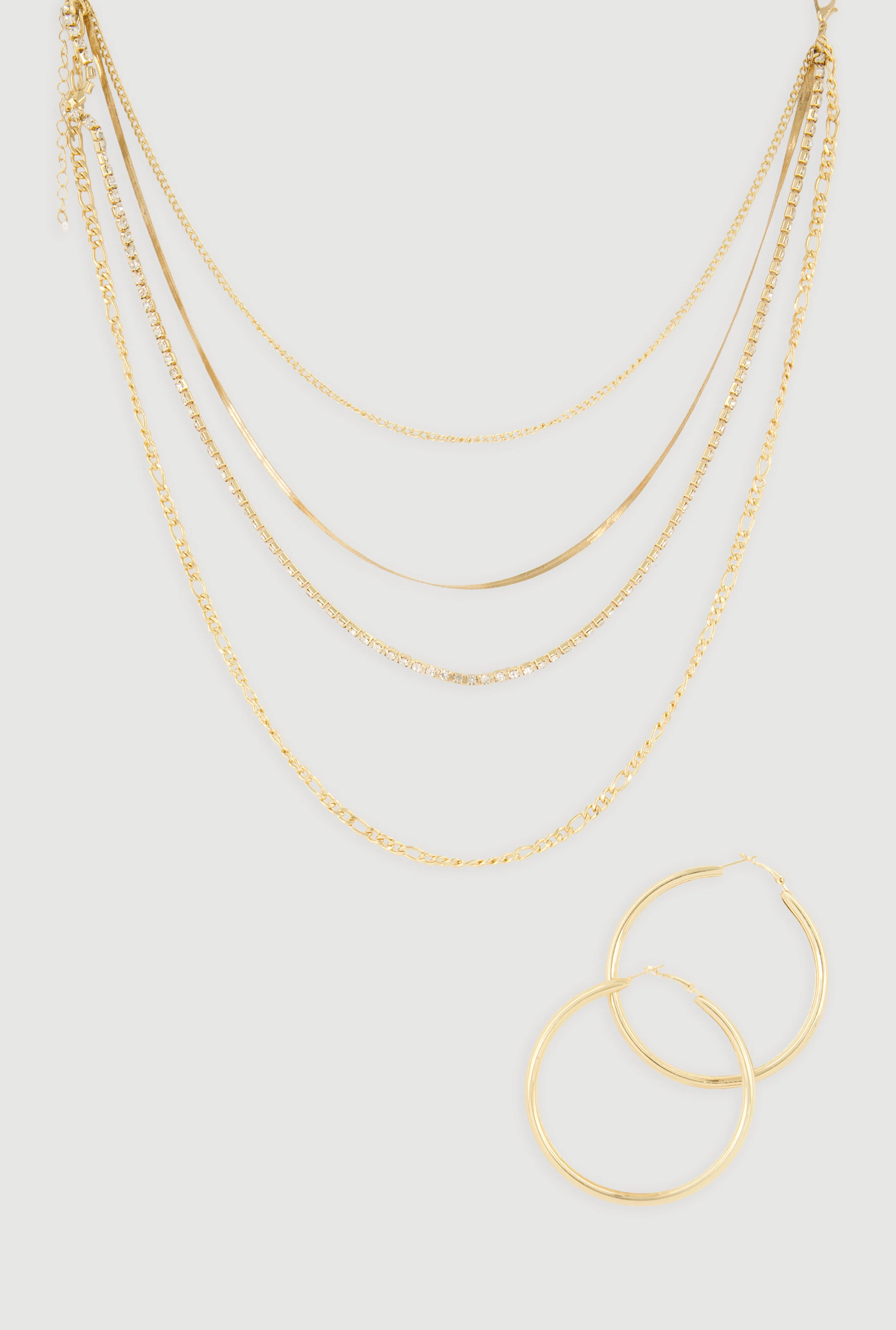 Layered Chain Necklace and Hoop Earrings Set