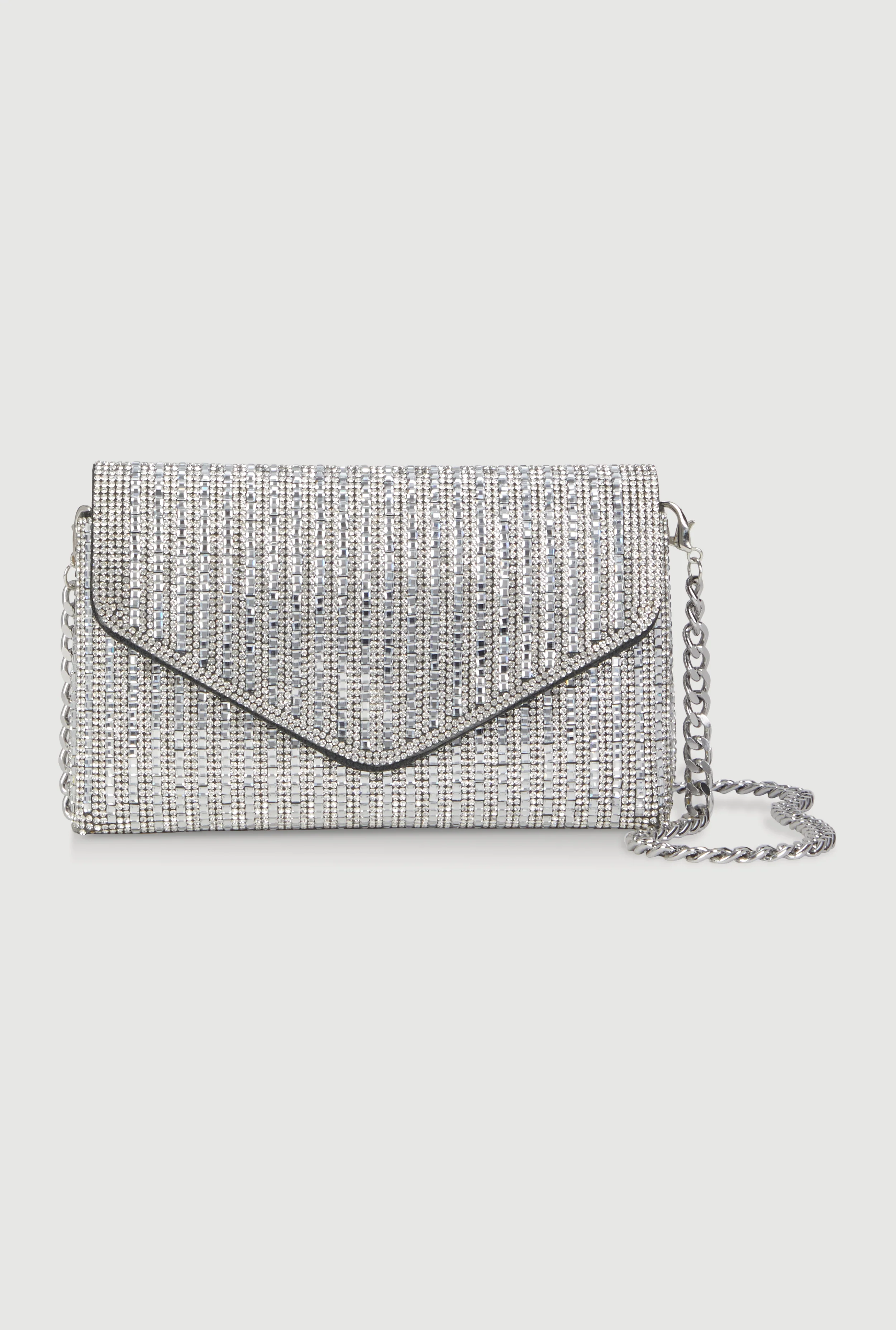 Rhinestone Envelope Clutch Bag with Removable Chain Strap