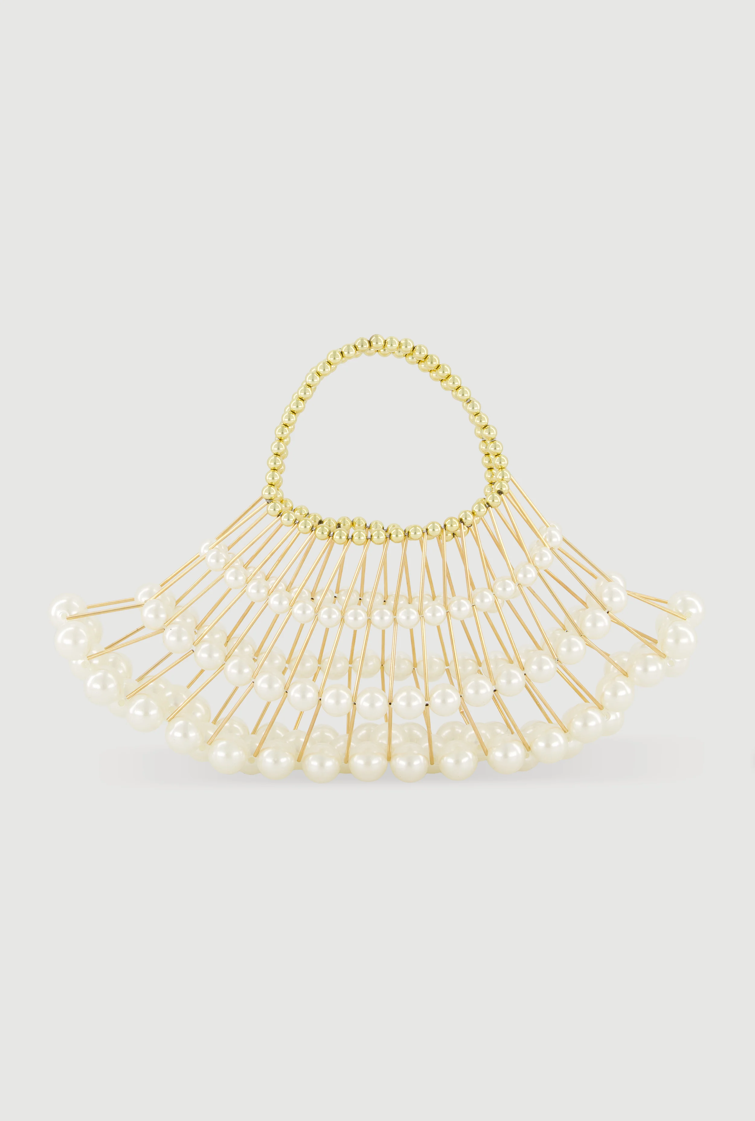 Fan Shaped Caged Faux Pearl Handbag