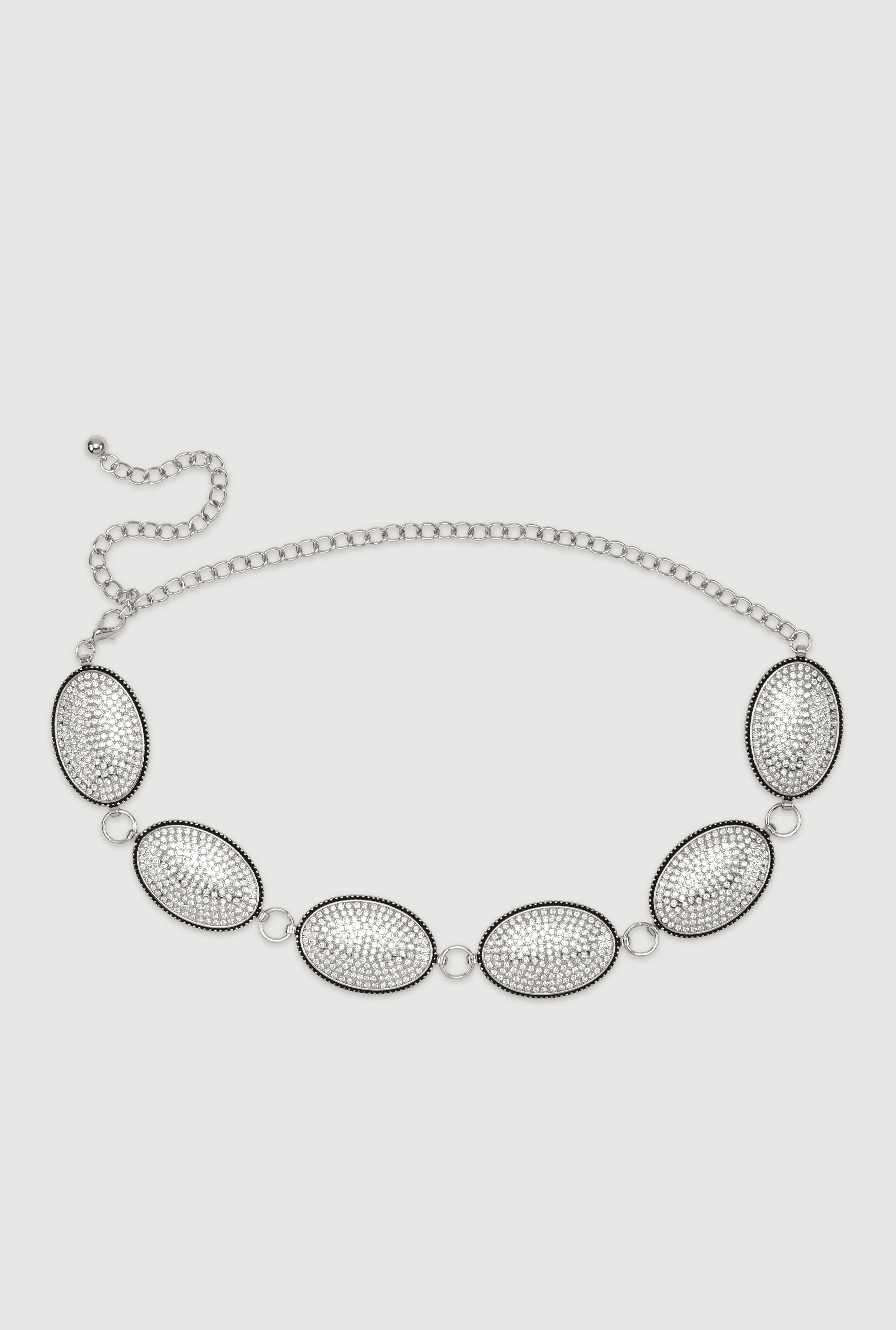 Metallic Rhinestone Studded Oval Chain Belt