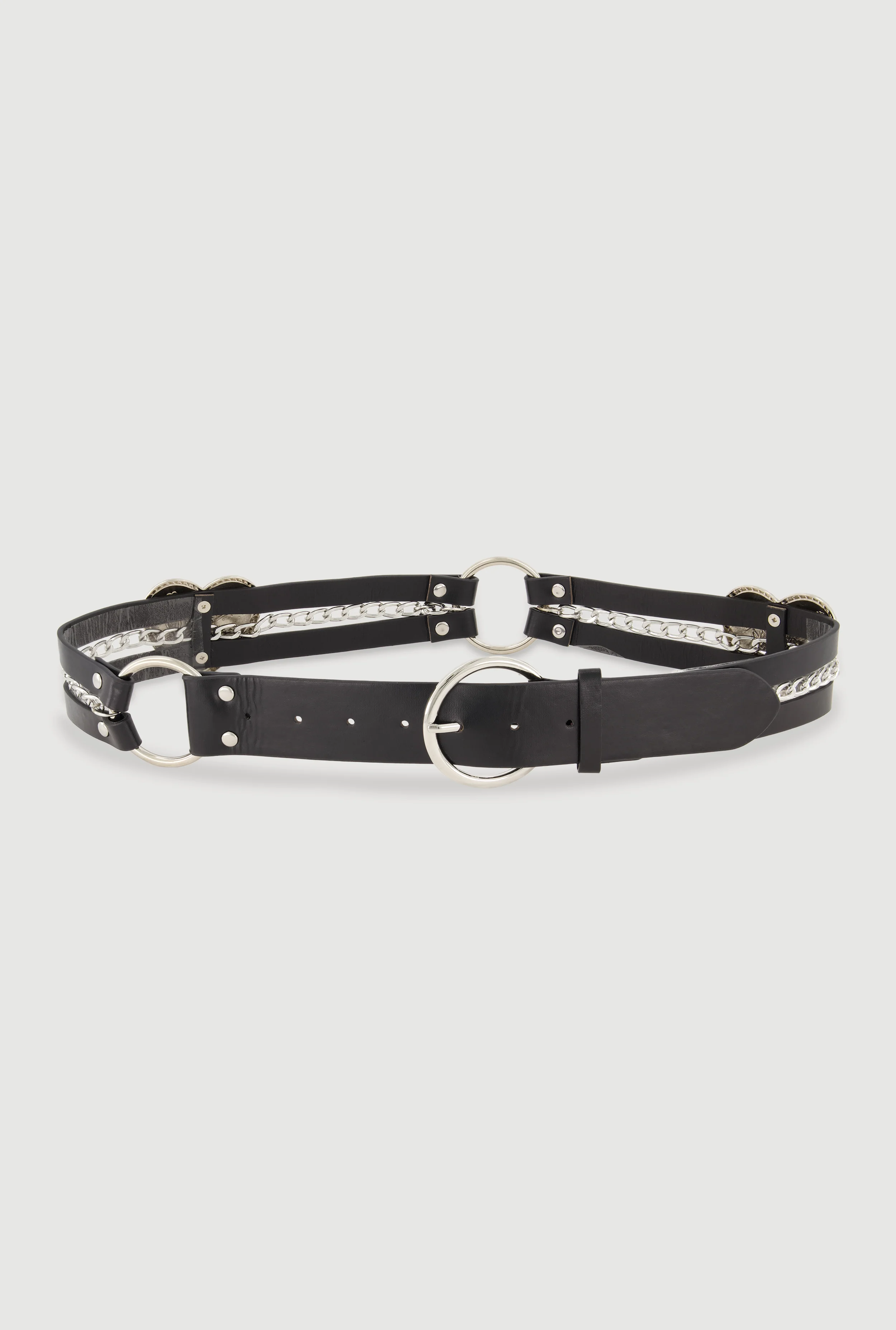 Metallic Heart Faux Leather Belt with Chains