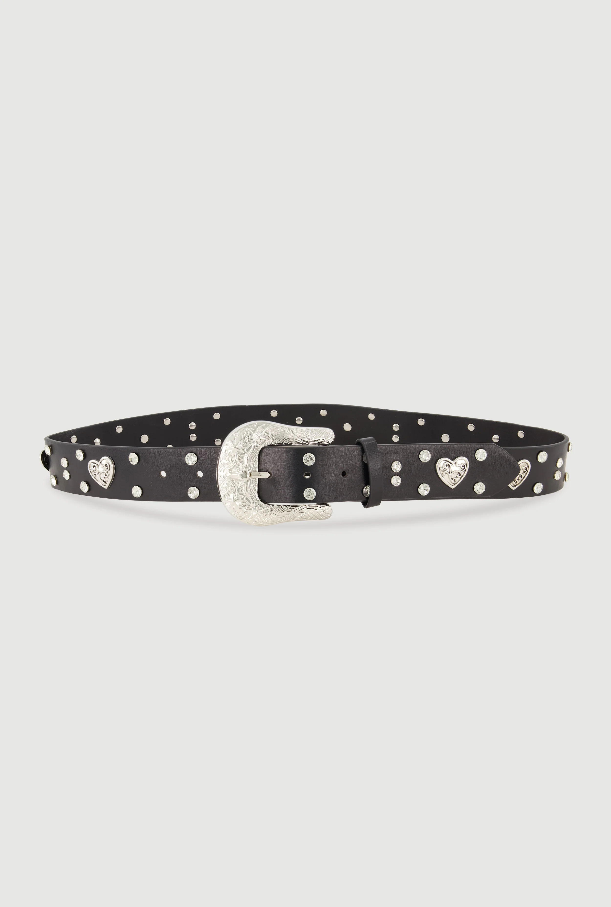 Western Buckle Belt with Rhinestones and Heart Studs