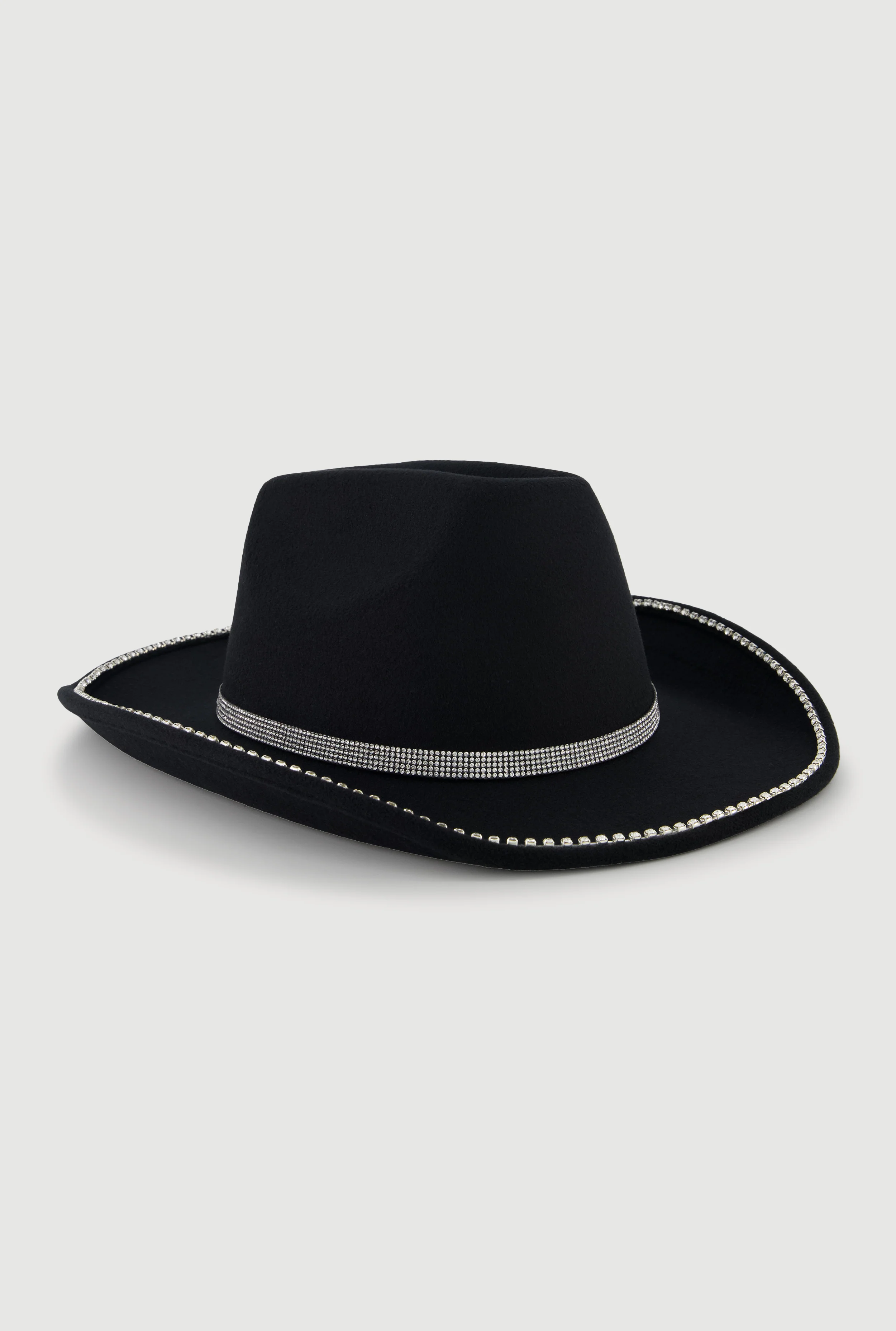 Faux Suede Rhinestone Studded Cowboy Hat