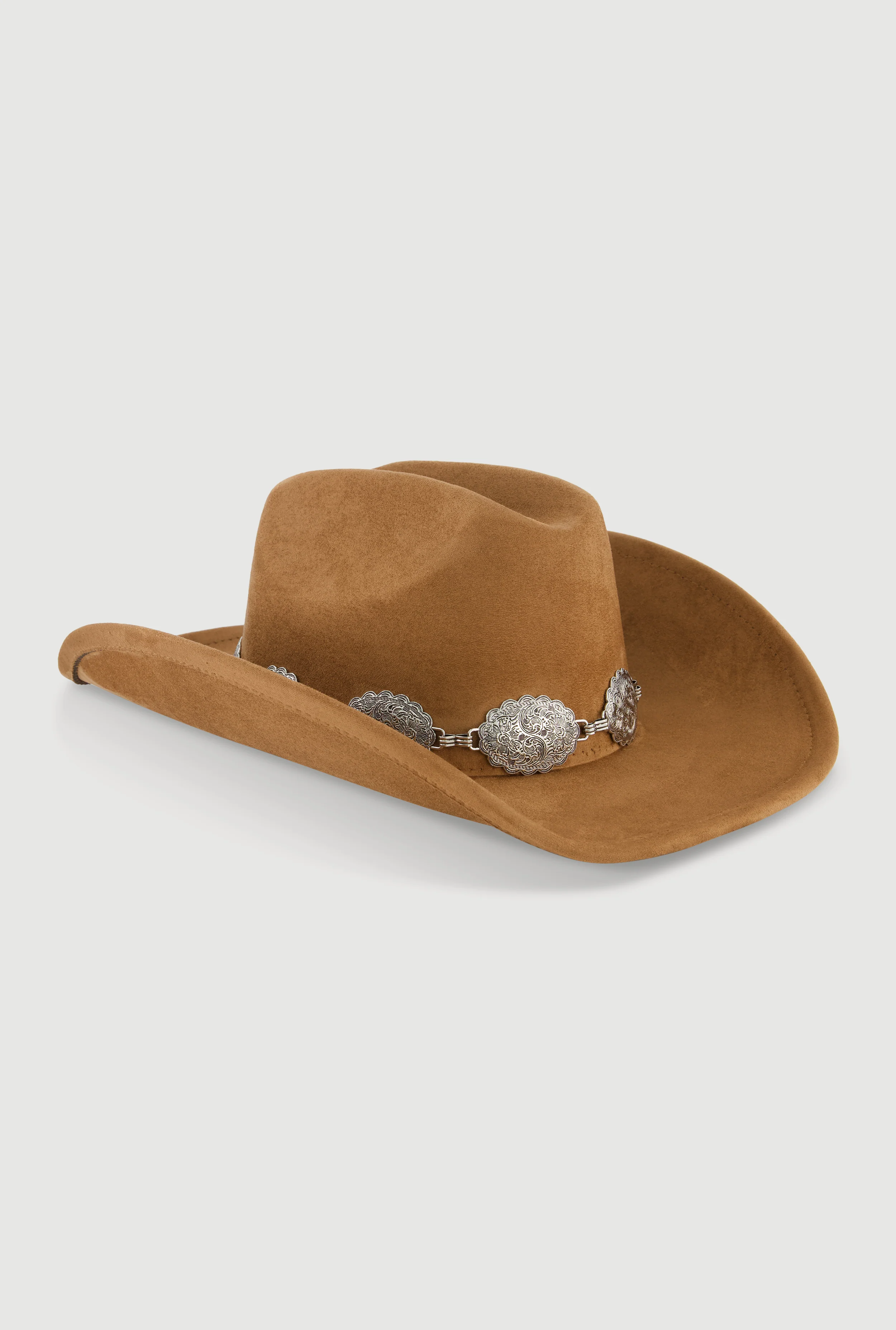 Concho Chain Detail Faux Suede Cowboy Hat