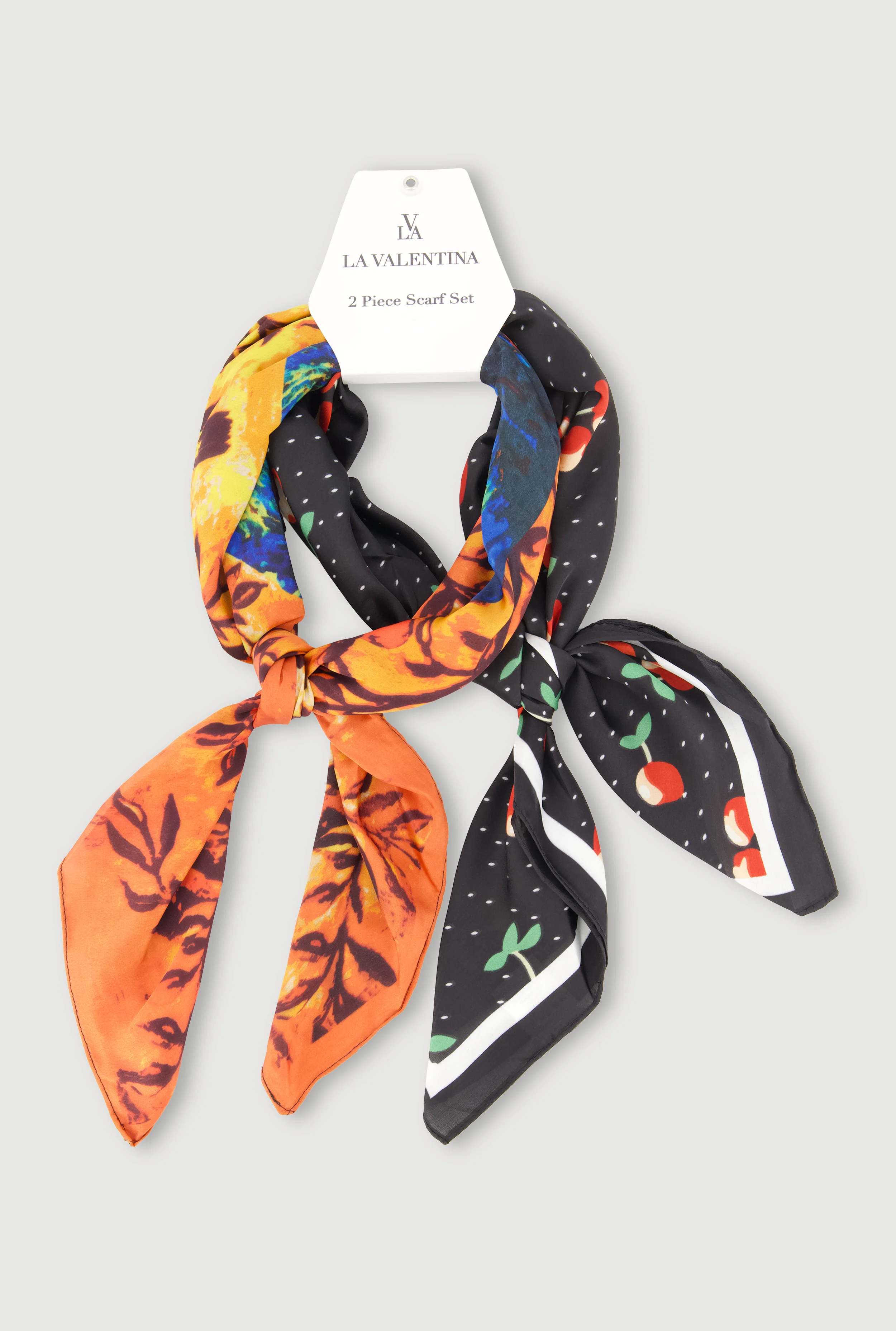 Cherry and Art Print 2 Piece Scarf Set
