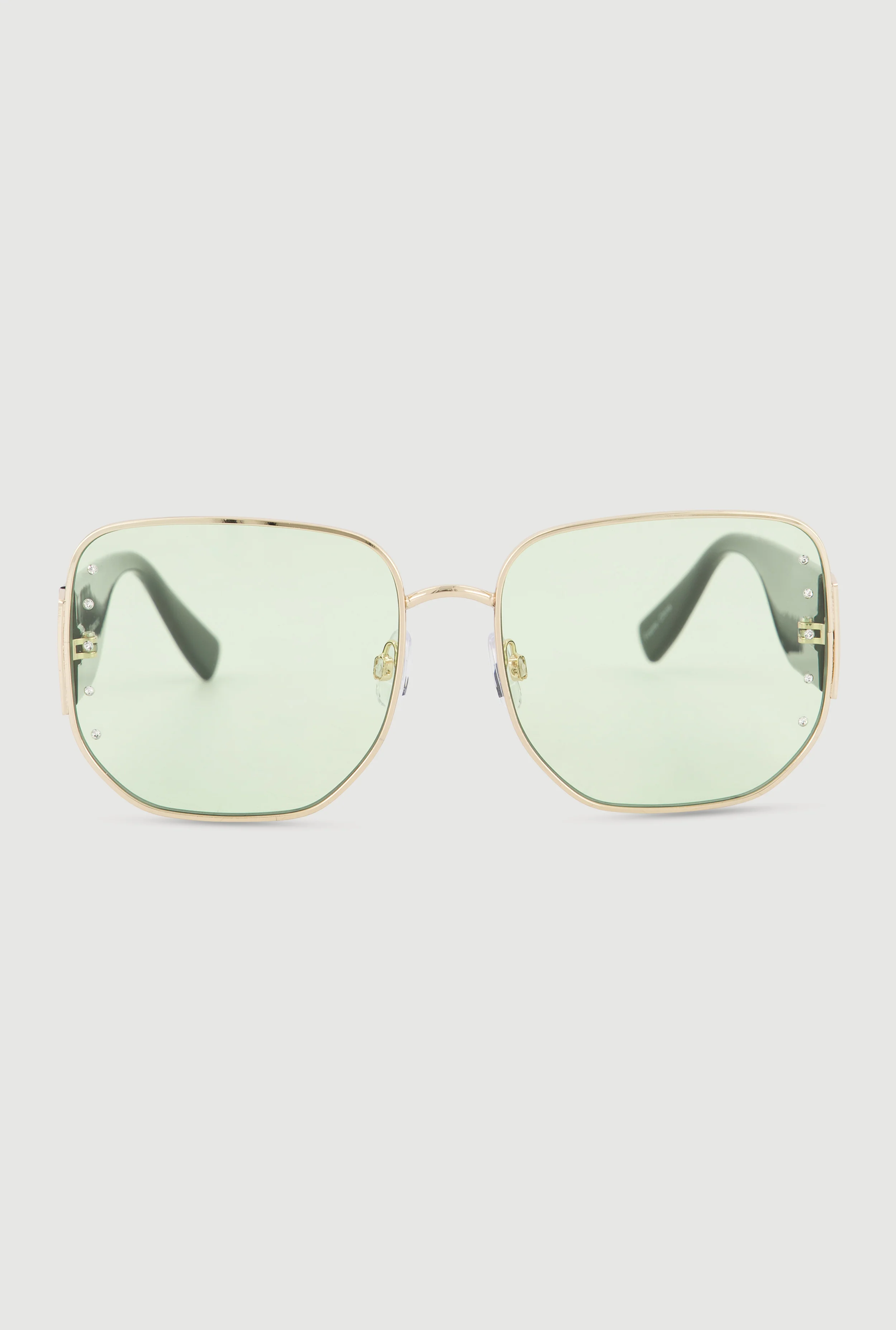 Square Metallic Rim Rhinestone Studded Sunglasses
