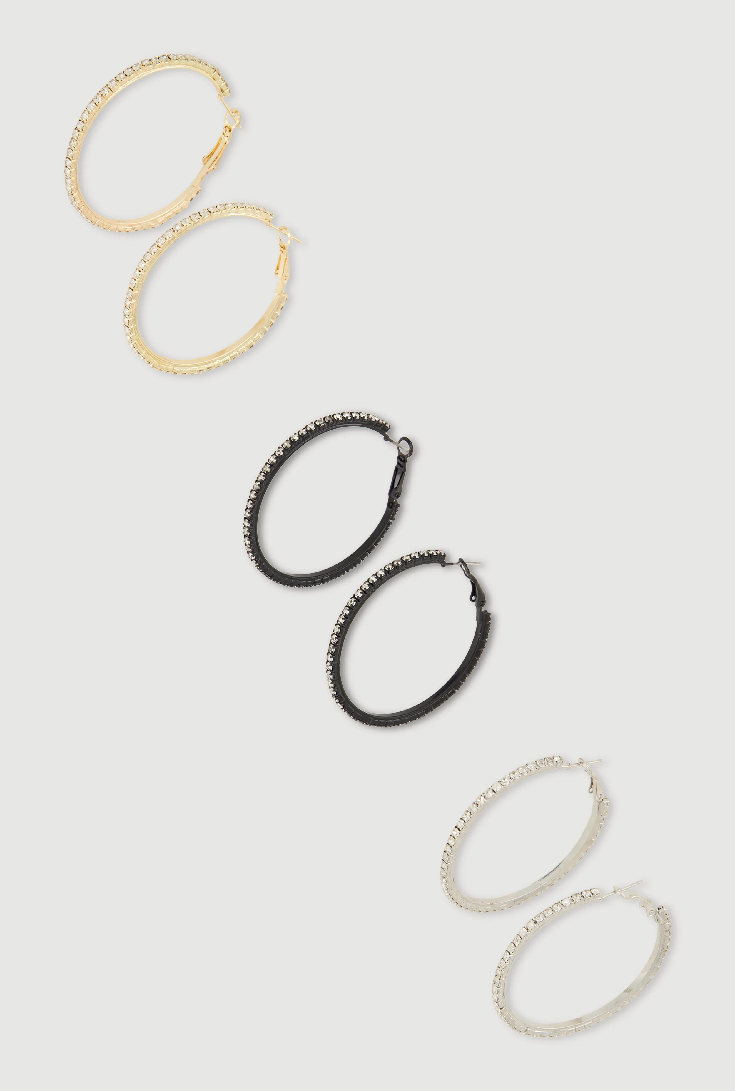 Rhinestone Hoop Earrings Set of 3