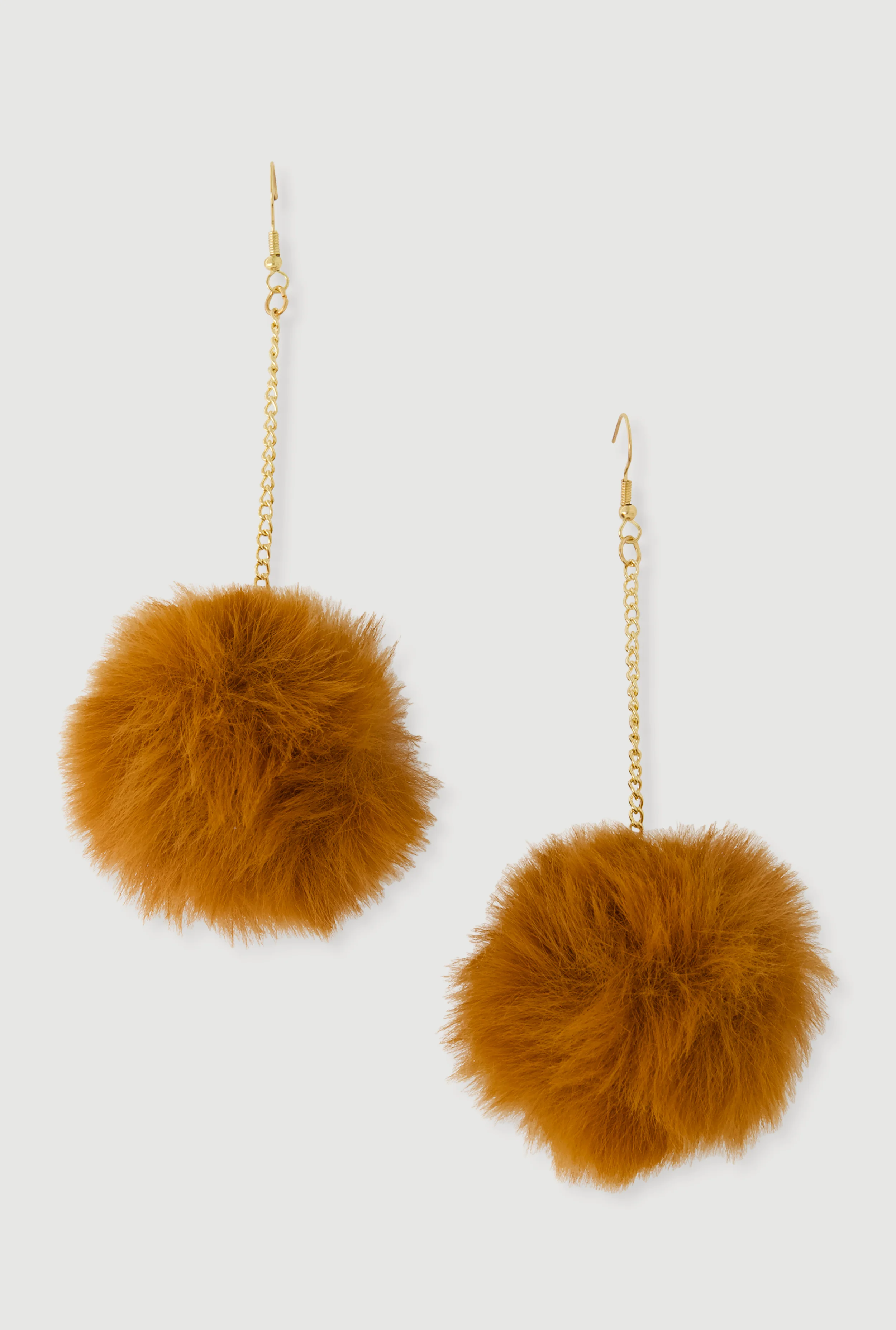 Faux Fur Pom Pom Chain Drop Earrings